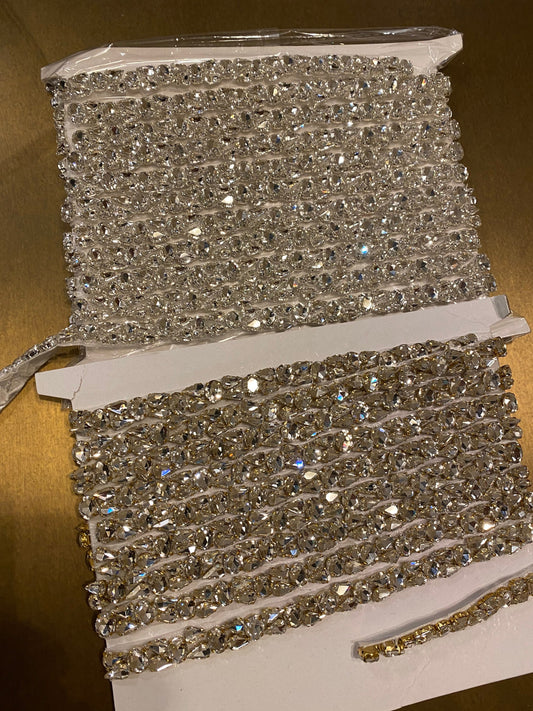 Loose Rhinestone Diamante Chain, Trim, Wedding, Dresses, Belt Bridal Bead Appliqués, Silver, Gold, Rose Gold, Heat Seal, 1.5cm Wide Jewels