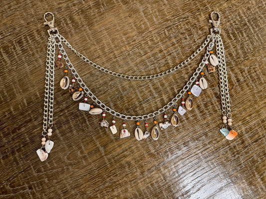 Jeans Chain, Shell Chain, Swimwear, Beach, Layered Metal Chain, Punk, Rock, Fashion, Festival, Starts, Silver Jean Chain, Bag Chain, Gift