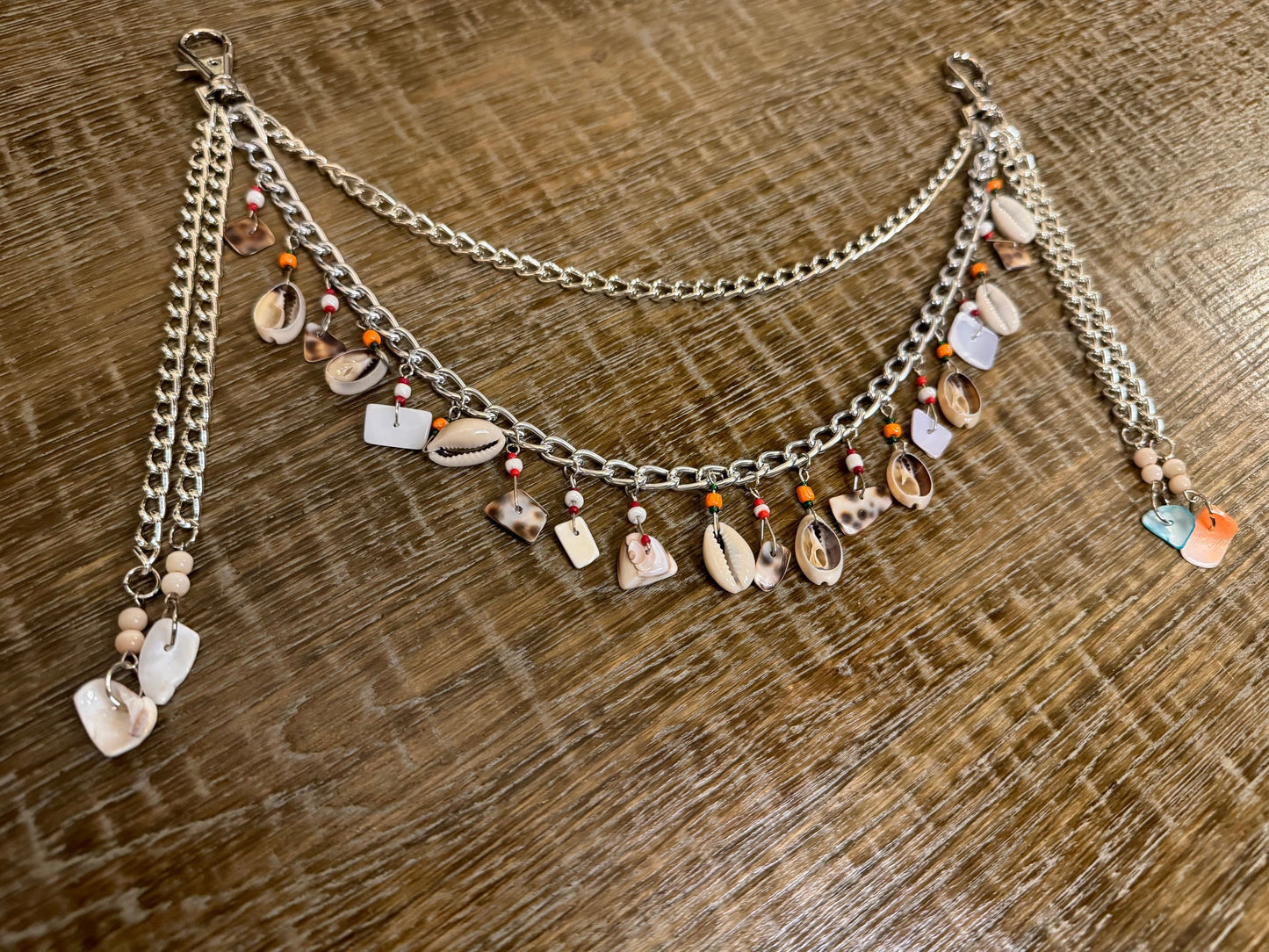 Shell Jeans Chain, Silver Layered Beachwear Chain