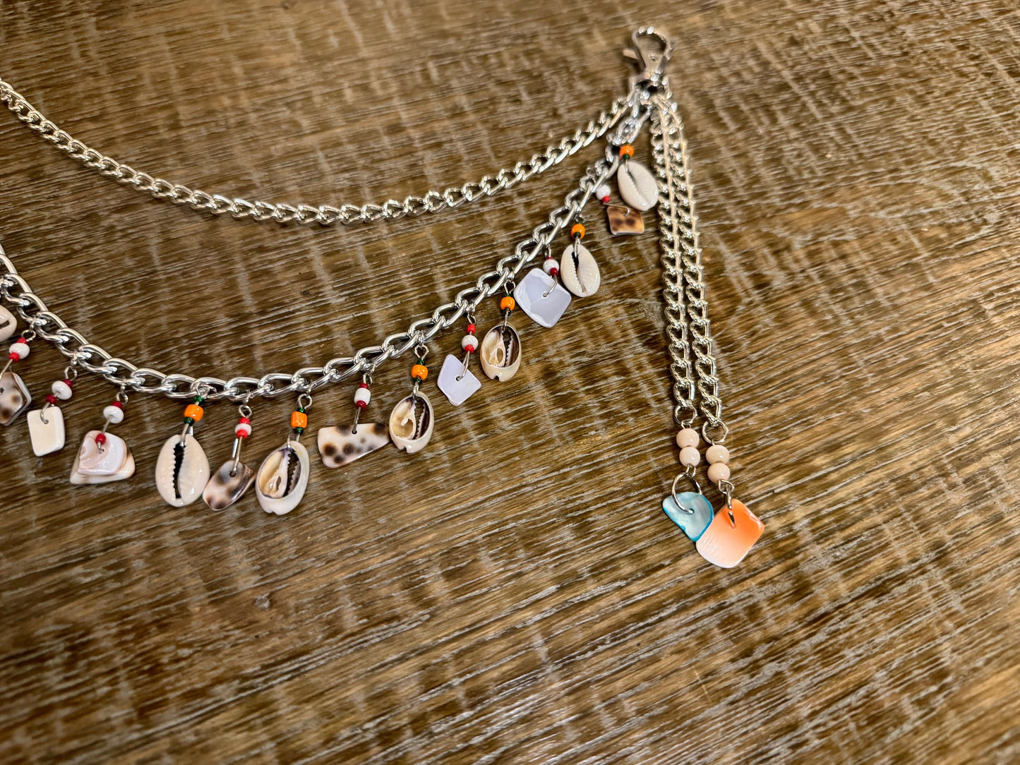 Shell Jeans Chain, Silver Layered Beachwear Chain