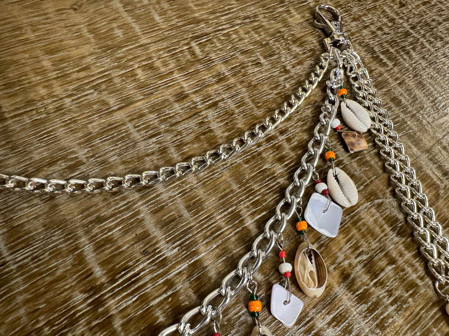 Shell Jeans Chain, Silver Layered Beachwear Chain