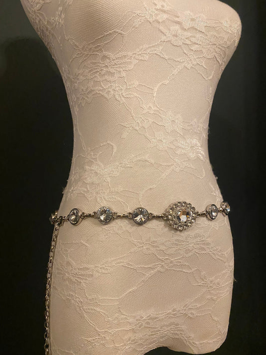 X-long Metal Jewel Rhinestone Belt, Alloy Metal High Quality Belt, Silver, Wide Range of Sizes, Fashion Belt, FAN Design, Exclusive