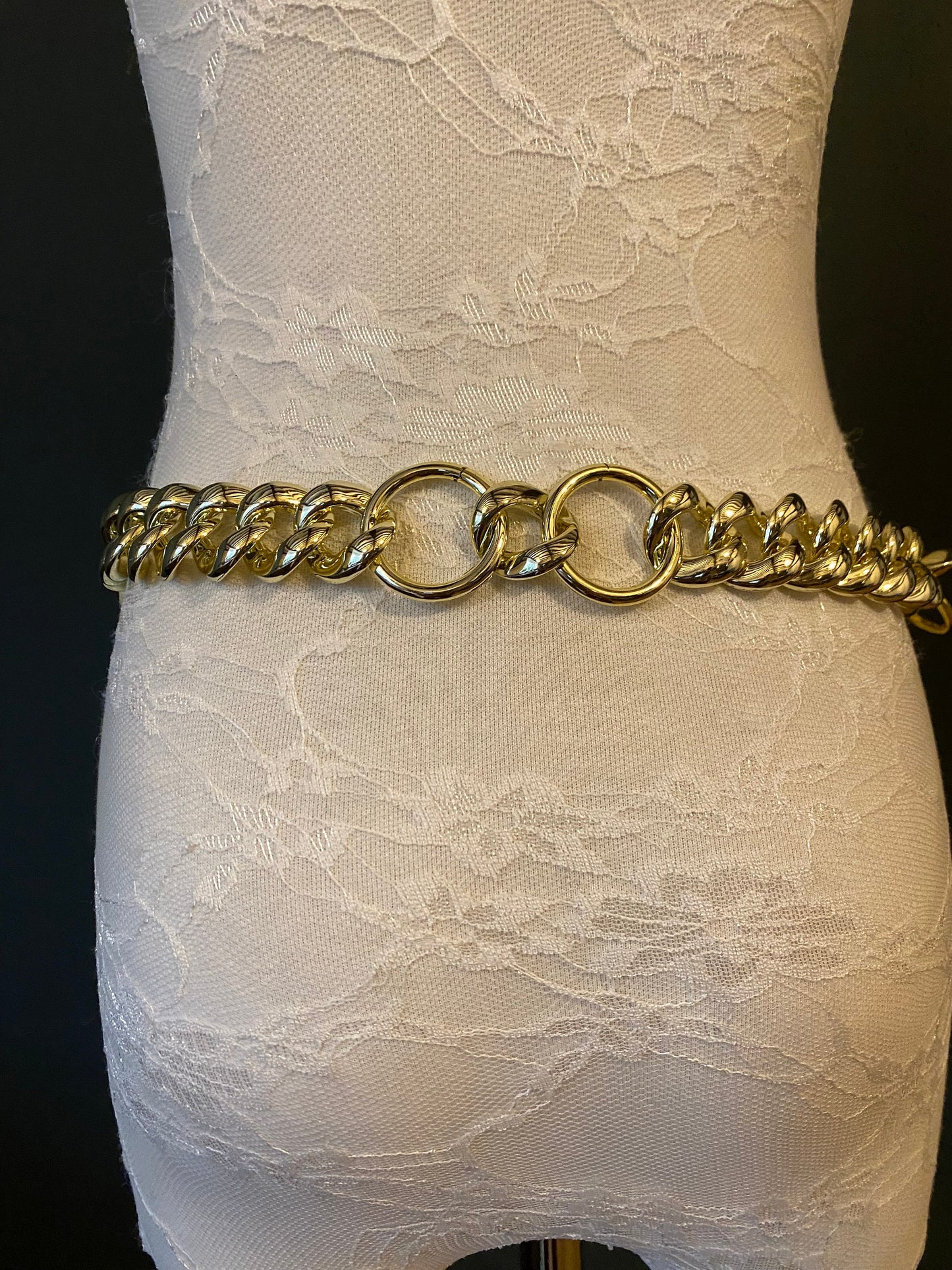 Light Gold Chain Belt with Statement Ring Buckle – Handmade to Measure 18–60 Inch Waist