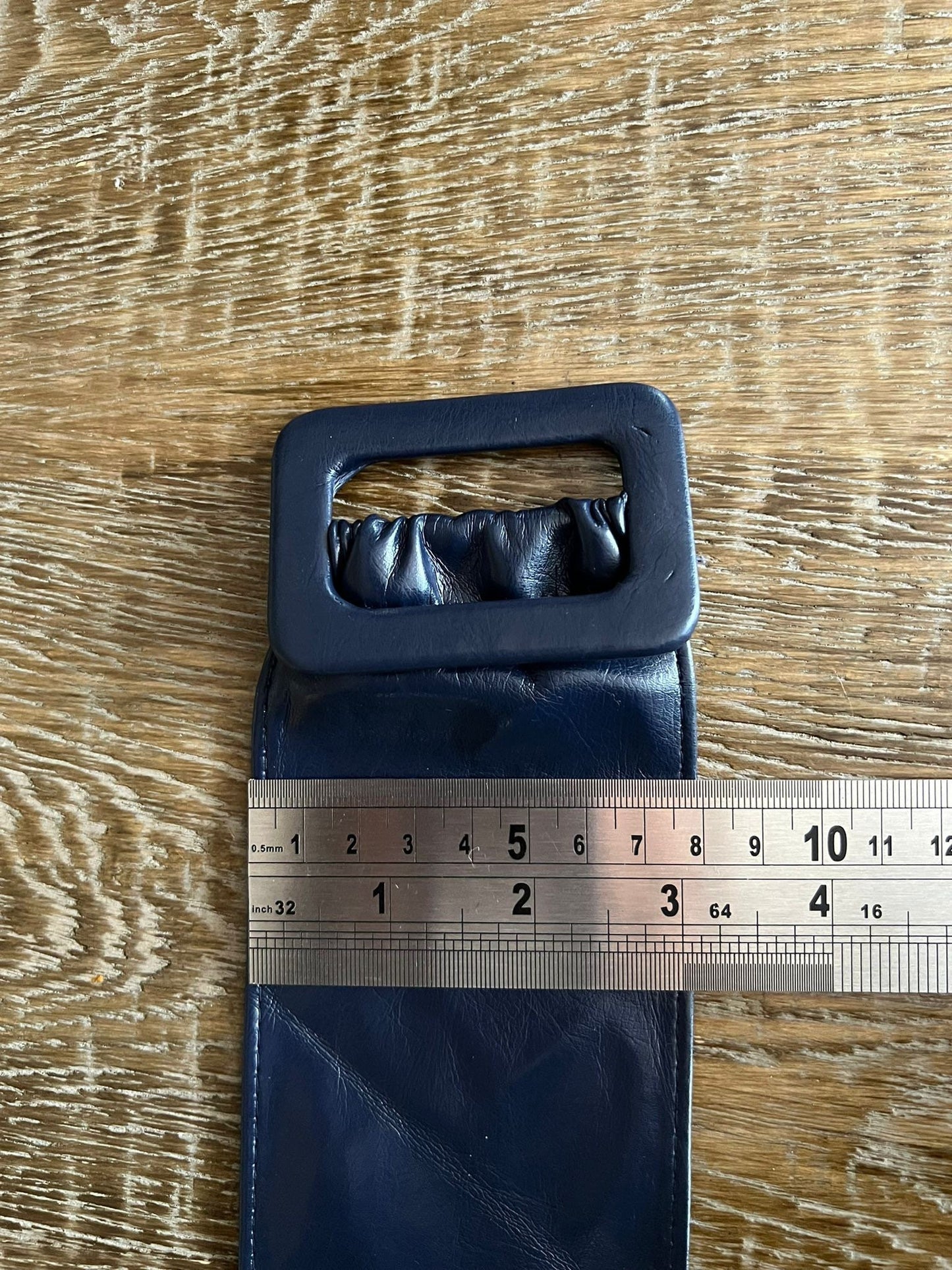 Navy Faux Leather Sash Belt, 3 Inch Wide, Adjustable Fit (UK 6-10)