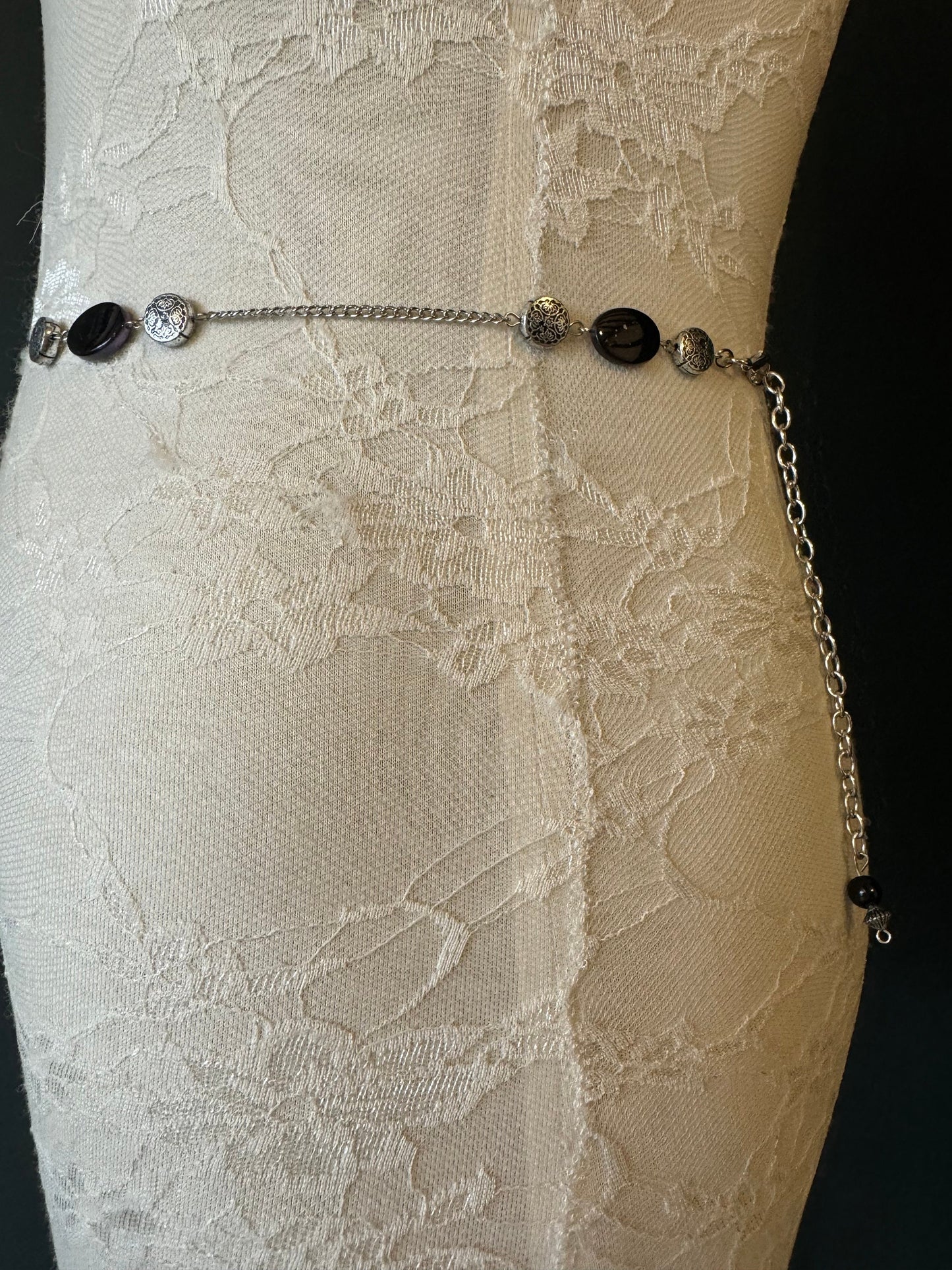 X-long Belt, Metal Chain Beads Belt, Silver, Black Belt, Handmade, Fashion Belt, Accessory, Swimwear, Teen Sizes, XXXXL sizes, Gift