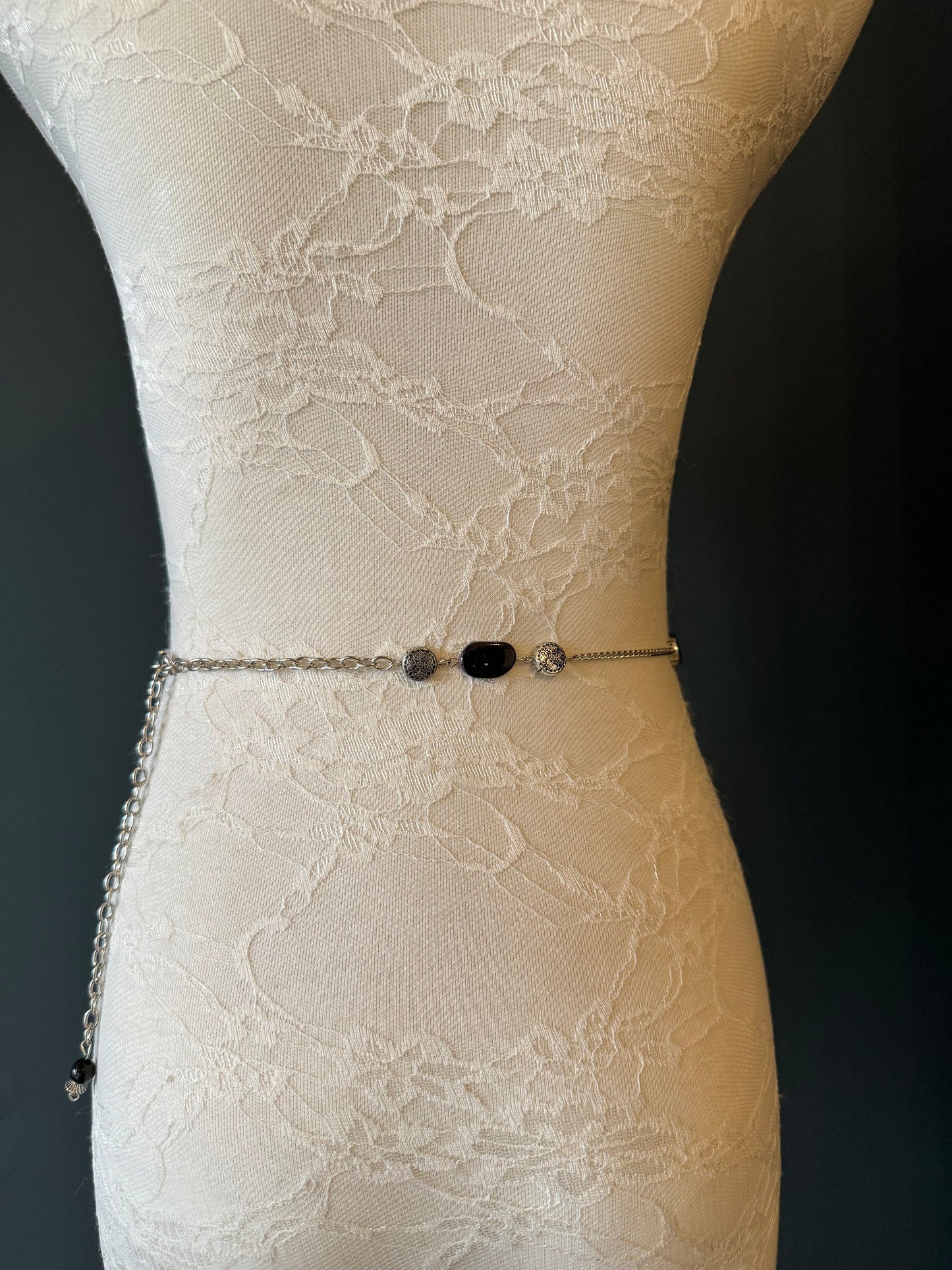 X-long Belt, Metal Chain Beads Belt, Silver, Black Belt, Handmade, Fashion Belt, Accessory, Swimwear, Teen Sizes, XXXXL sizes, Gift