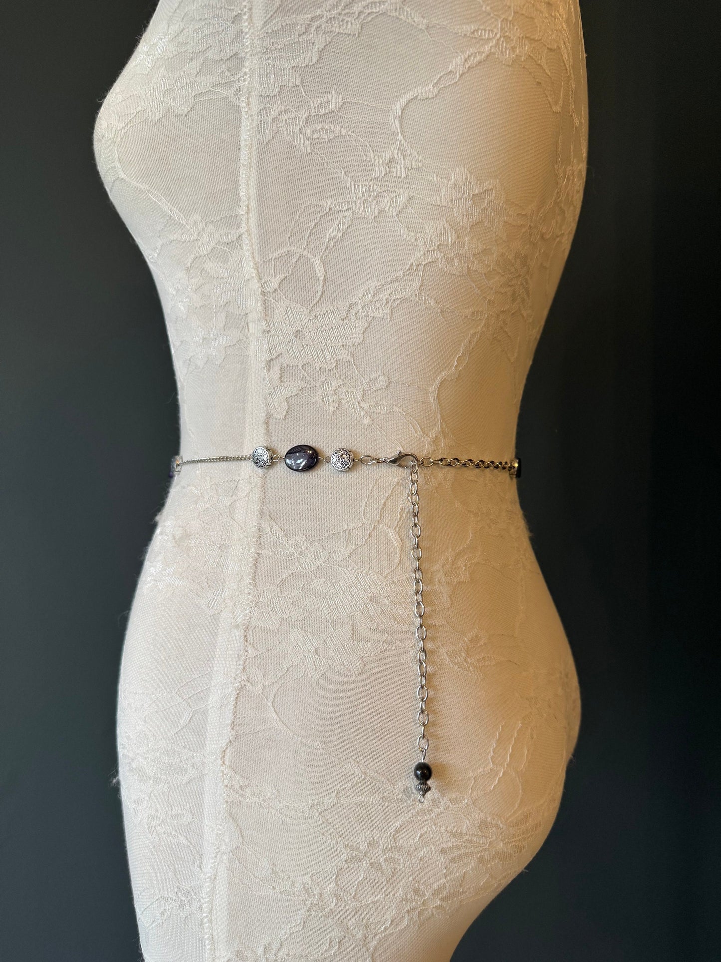X-long Belt, Metal Chain Beads Belt, Silver, Black Belt, Handmade, Fashion Belt, Accessory, Swimwear, Teen Sizes, XXXXL sizes, Gift