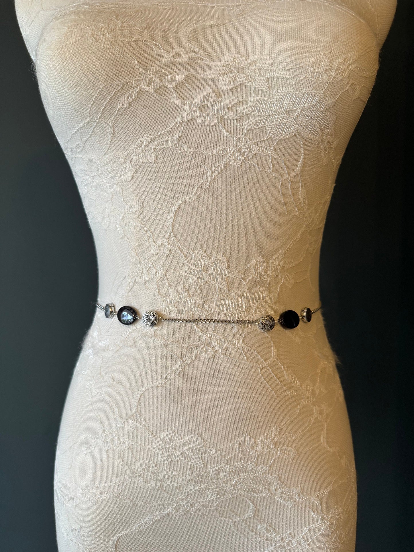 X-long Belt, Metal Chain Beads Belt, Silver, Black Belt, Handmade, Fashion Belt, Accessory, Swimwear, Teen Sizes, XXXXL sizes, Gift