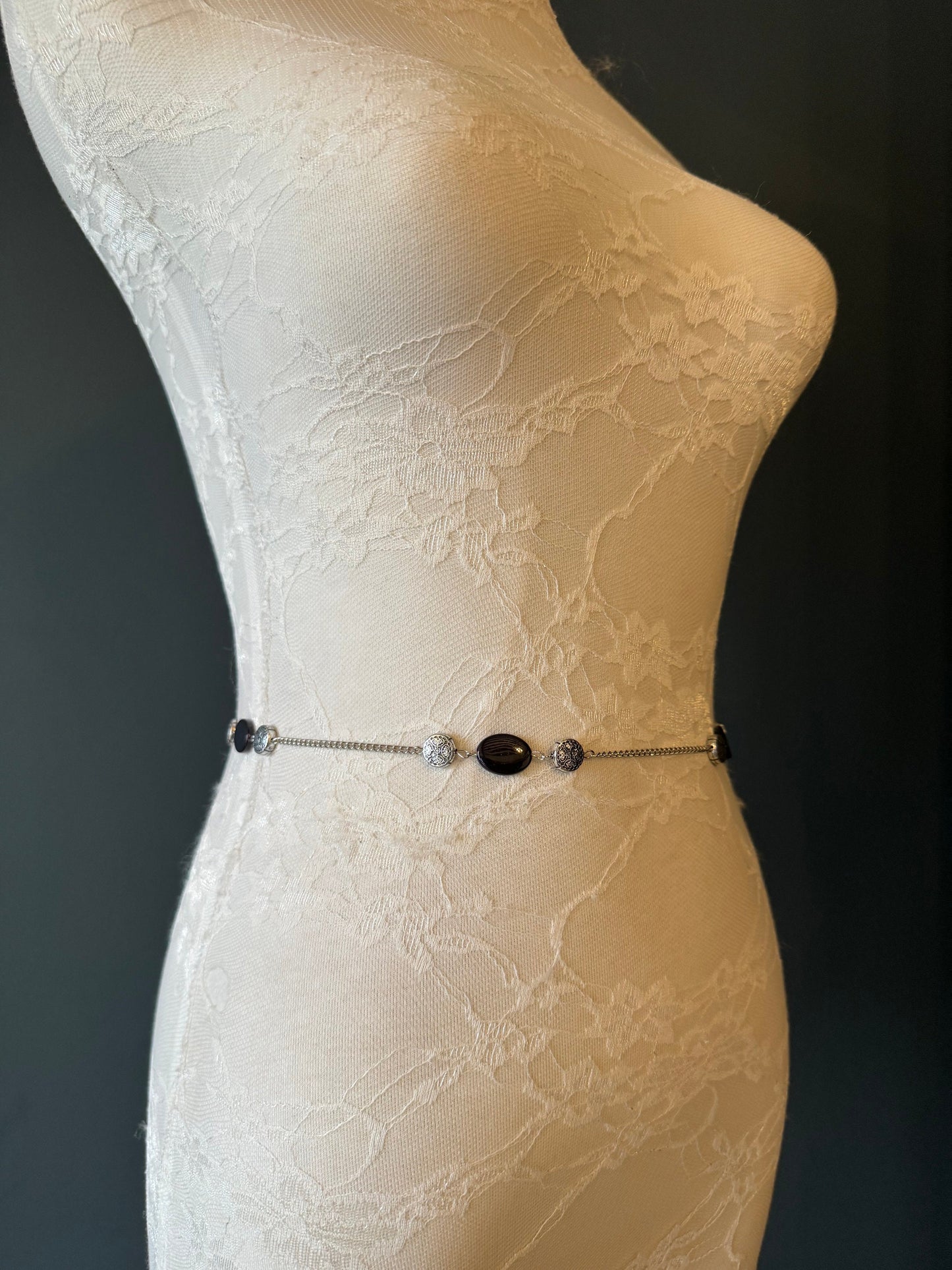 X-long Belt, Metal Chain Beads Belt, Silver, Black Belt, Handmade, Fashion Belt, Accessory, Swimwear, Teen Sizes, XXXXL sizes, Gift