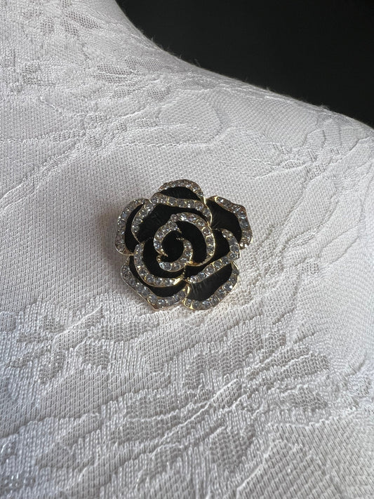 Rhinestone Rose Brooch, Diamanté Brooches, Diamanté Brooch, Black, Jewel Brooch, Gift, Quality Brooch, 3.5cm, Pin on Brooch