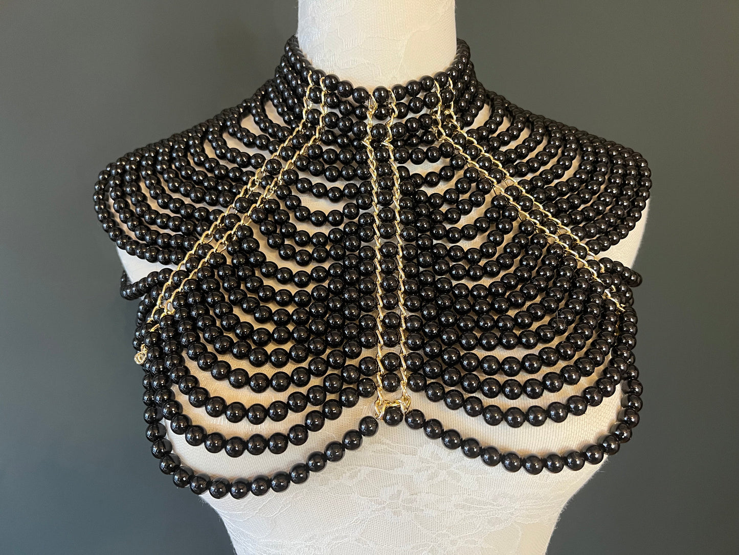 Black Pearl Shoulder Chain, Elegant Bridal Body Jewelry