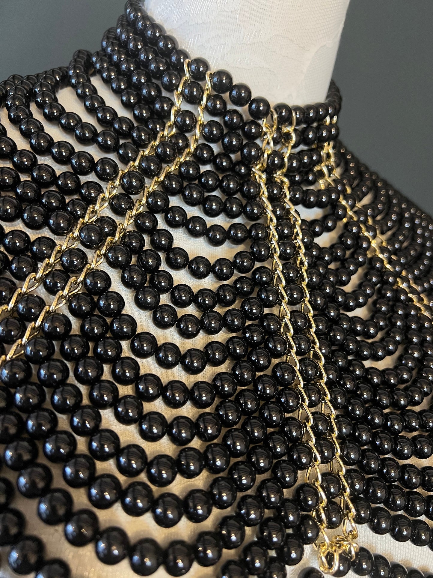 Black Pearl Shoulder Chain, Elegant Bridal Body Jewelry