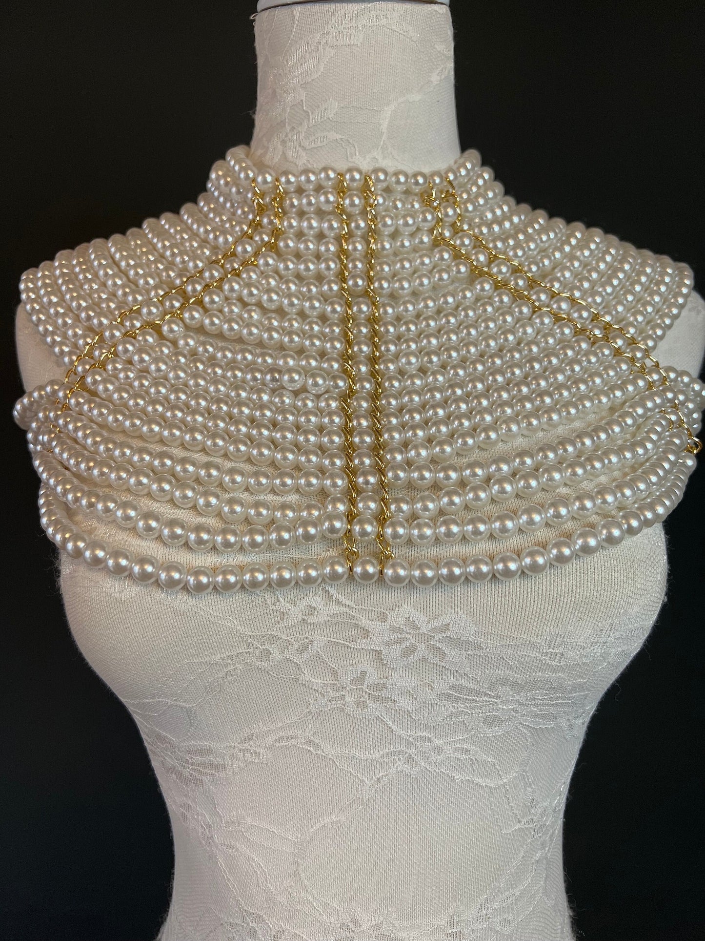 Black Pearl Shoulder Chain, Elegant Bridal Body Jewelry
