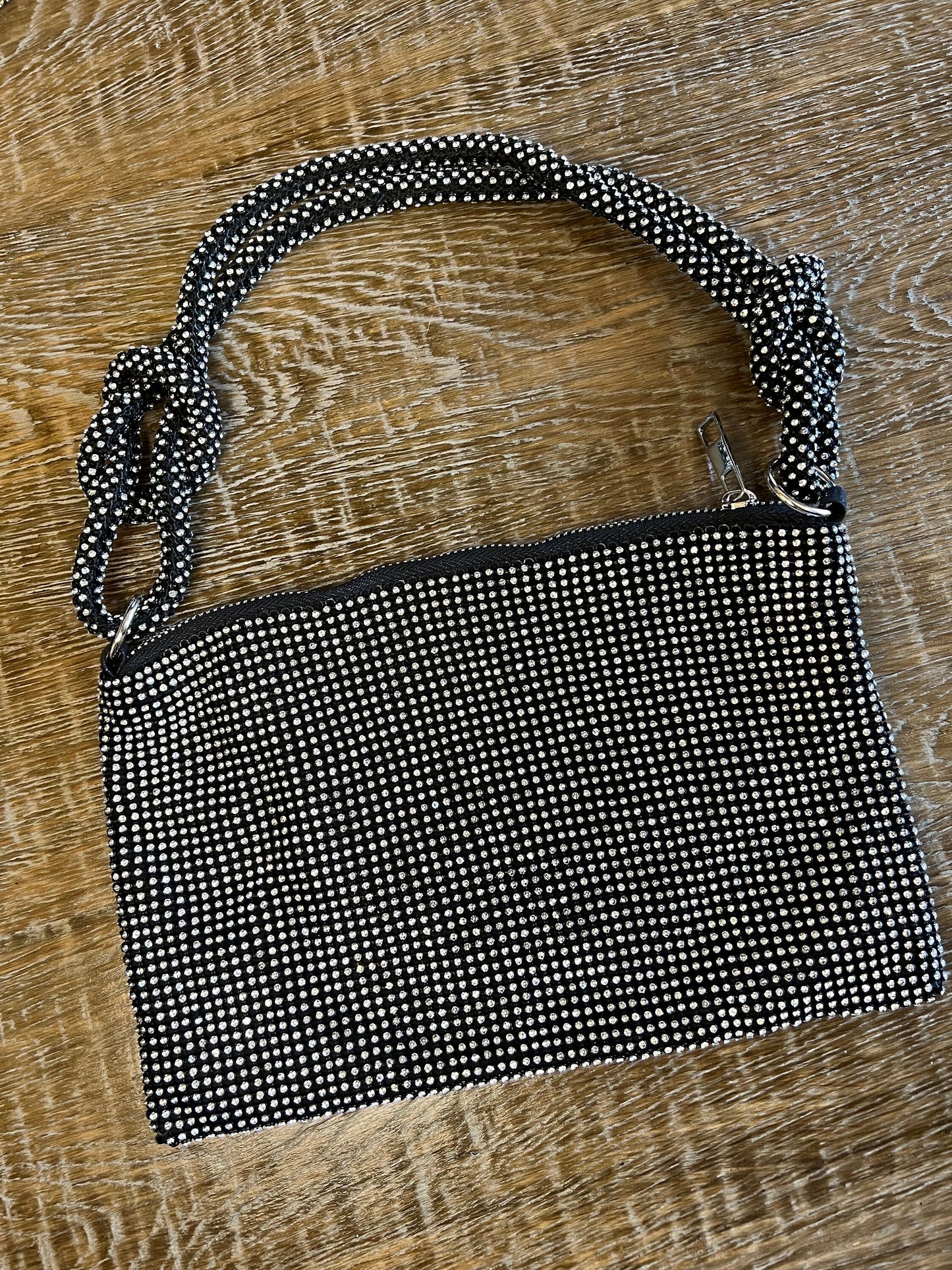 Black Rhinestone Mesh Evening Bag, Party Clutch