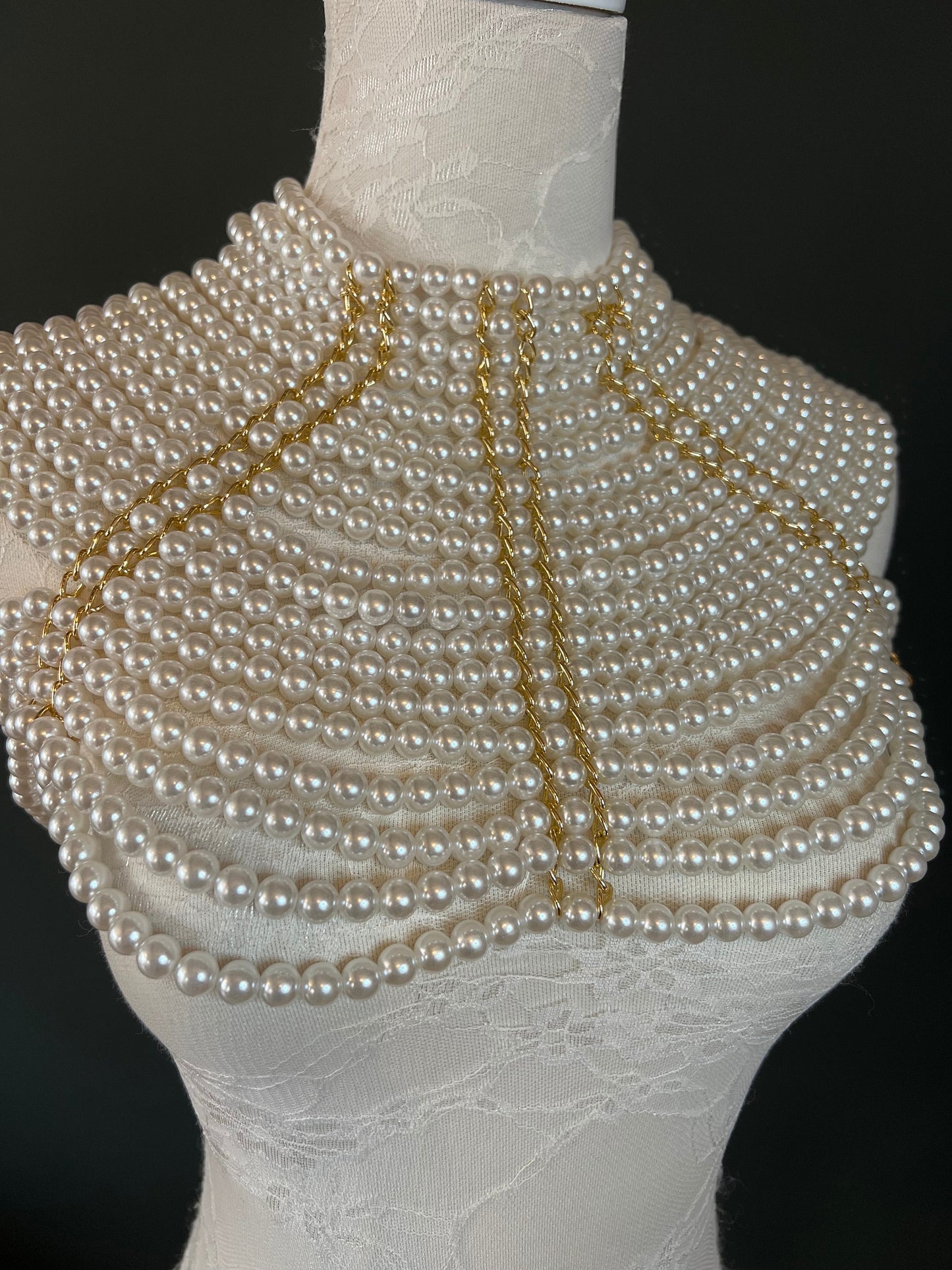 Black Pearl Shoulder Chain, Elegant Bridal Body Jewelry