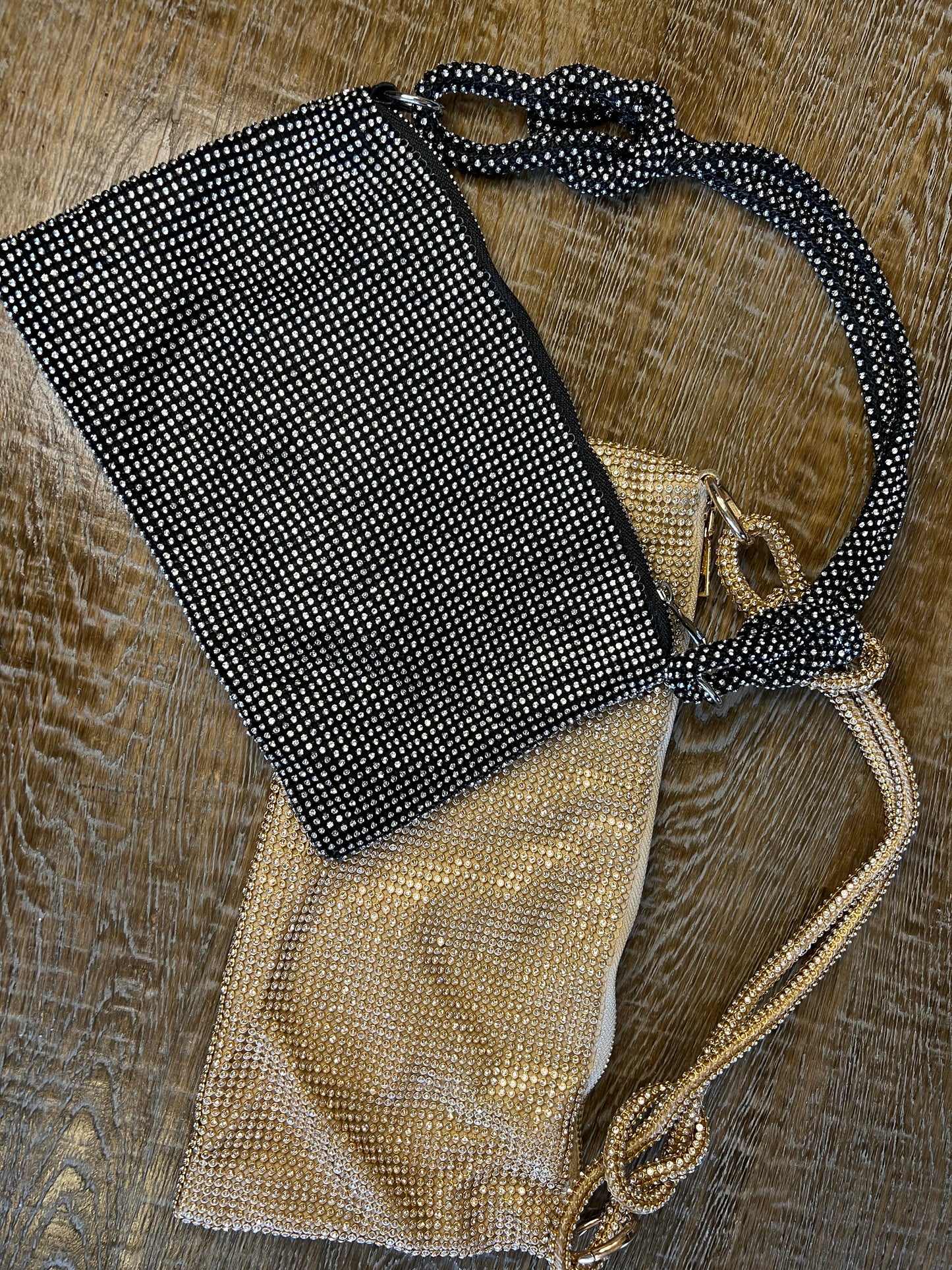 Black Rhinestone Mesh Evening Bag, Party Clutch