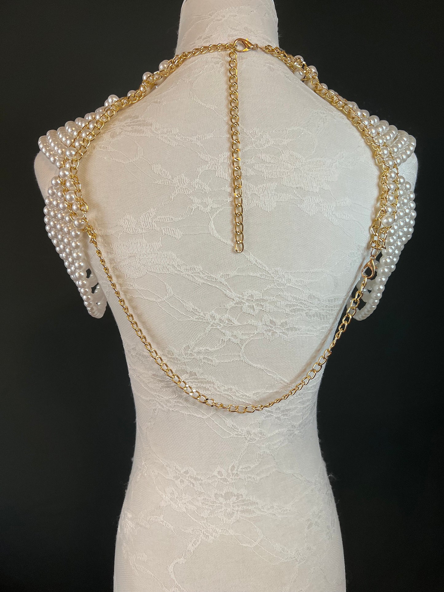 Black Pearl Shoulder Chain, Elegant Bridal Body Jewelry