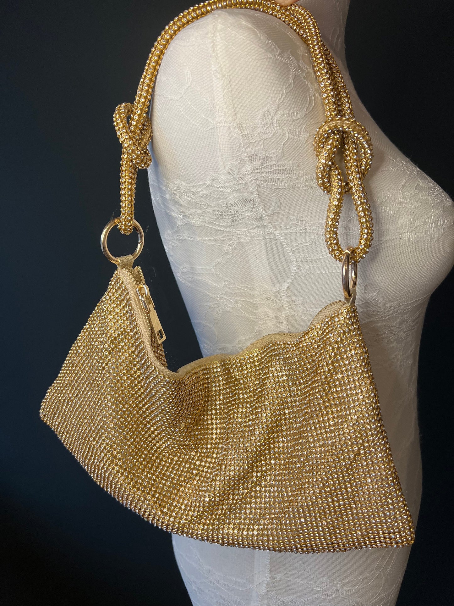 Black Rhinestone Mesh Evening Bag, Party Clutch