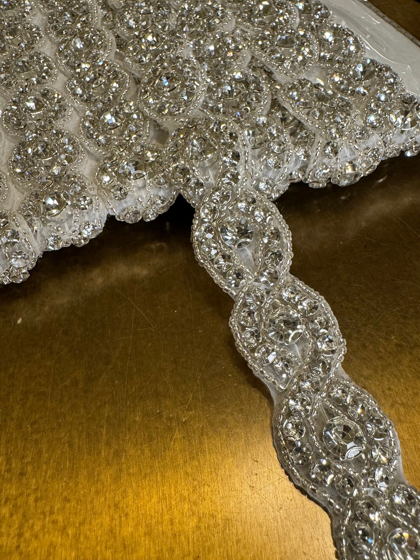 Rhinestone Diamante Bridal Trim, Silver Beaded Applique, 2.5cm Wide