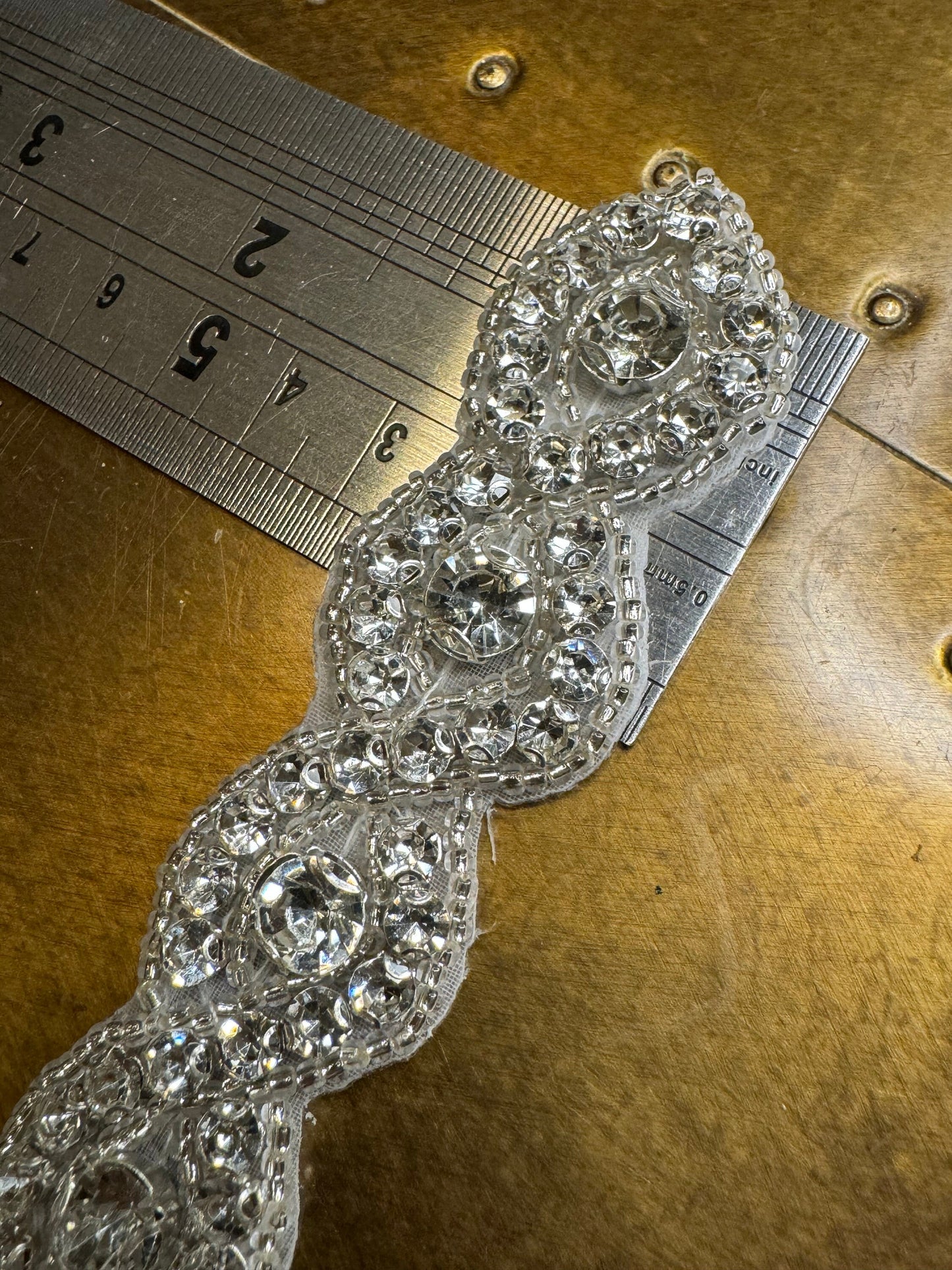 Rhinestone Diamante Bridal Trim, Silver Beaded Applique, 2.5cm Wide