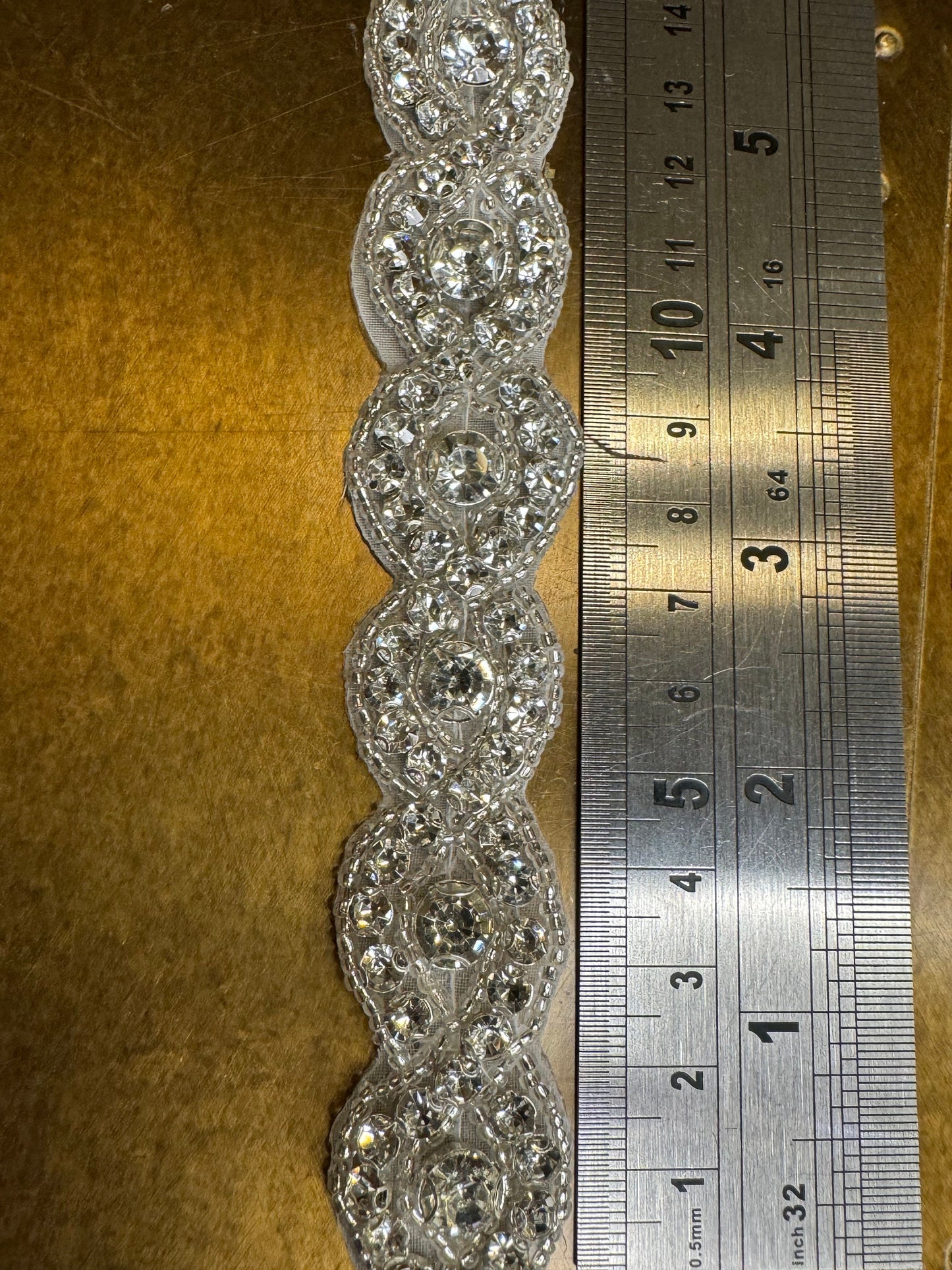 Rhinestone Diamante Bridal Trim, Silver Beaded Applique, 2.5cm Wide