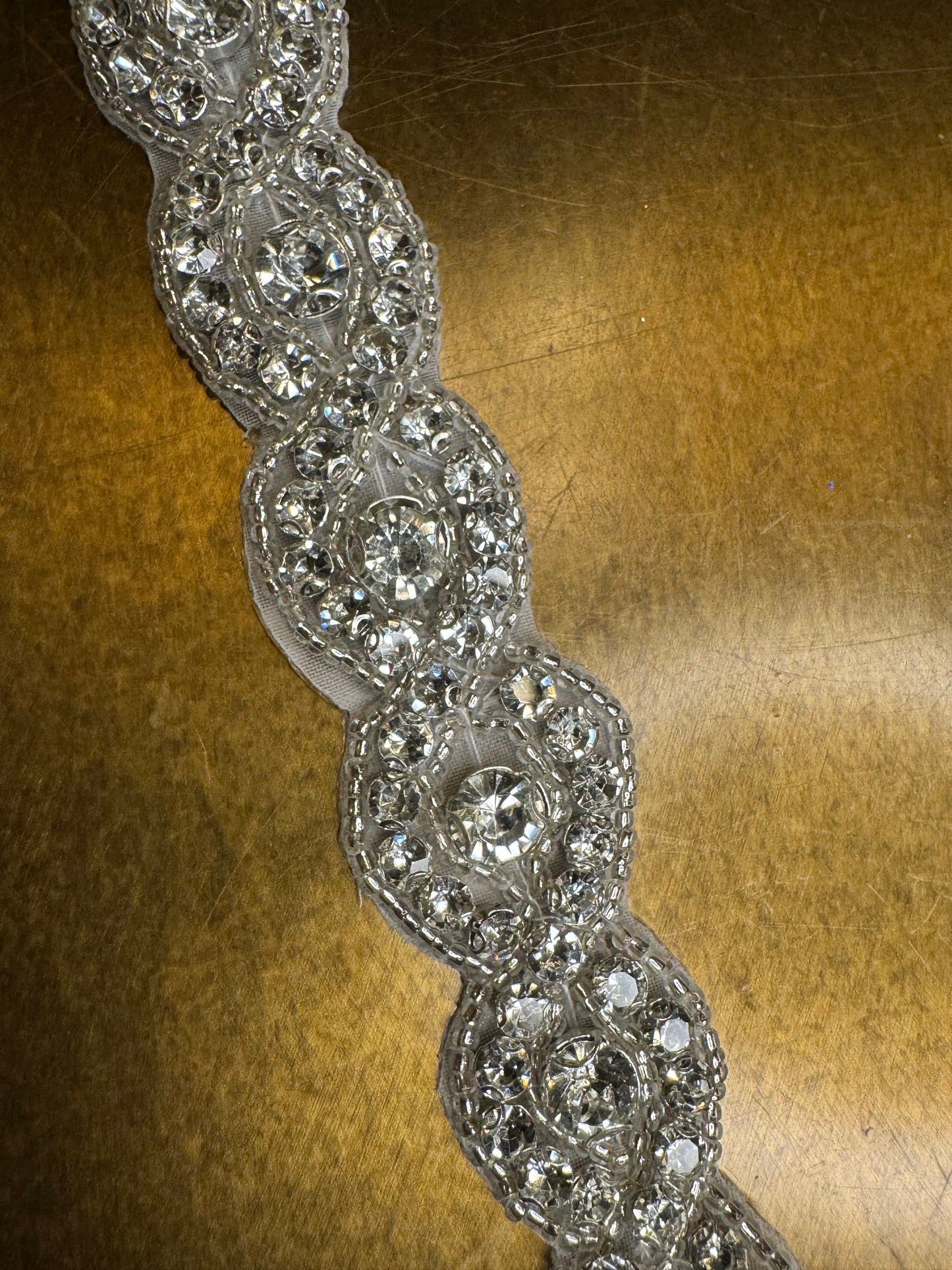 Rhinestone Diamante Bridal Trim, Silver Beaded Applique, 2.5cm Wide