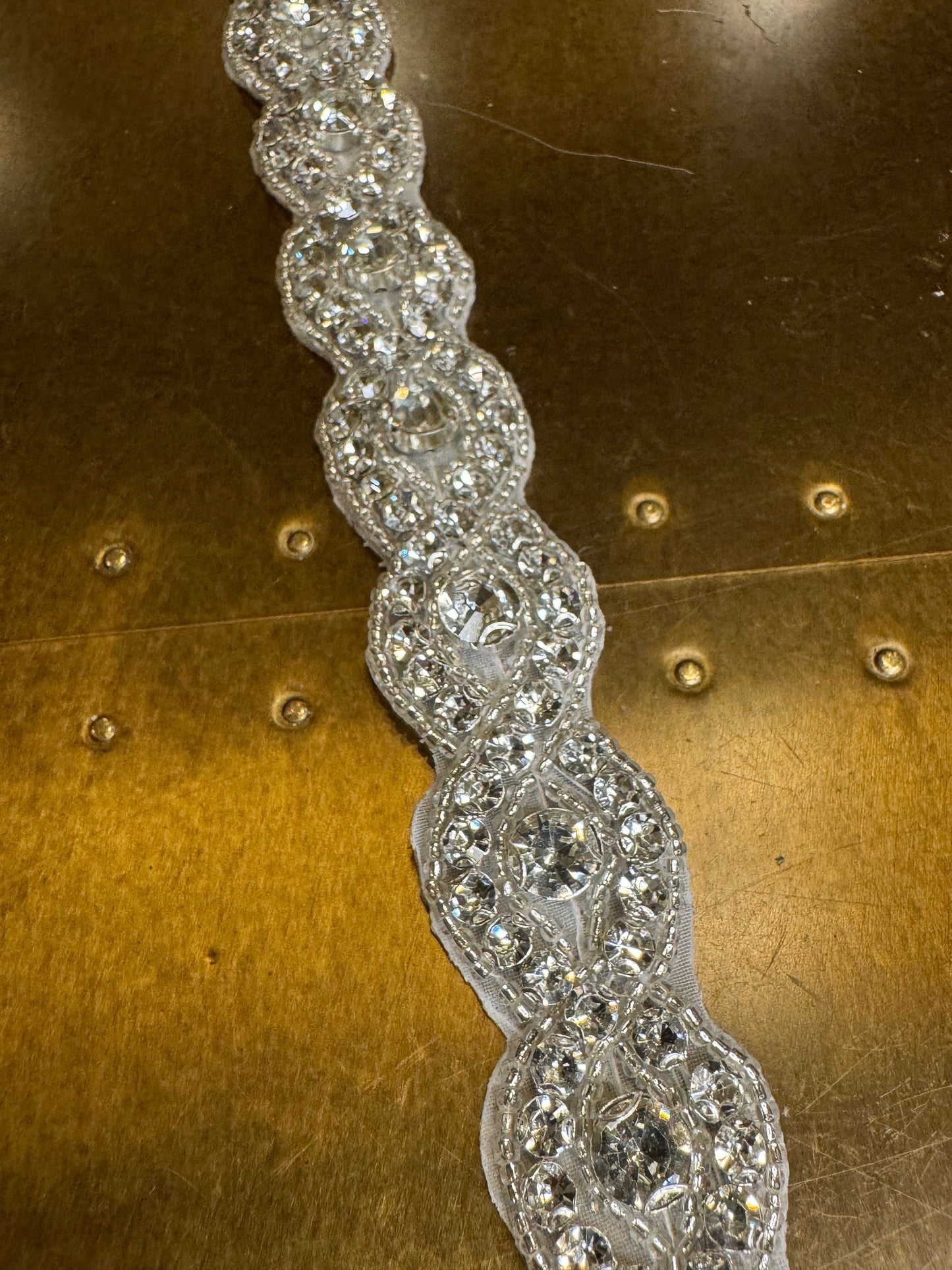 Rhinestone Diamante Bridal Trim, Silver Beaded Applique, 2.5cm Wide