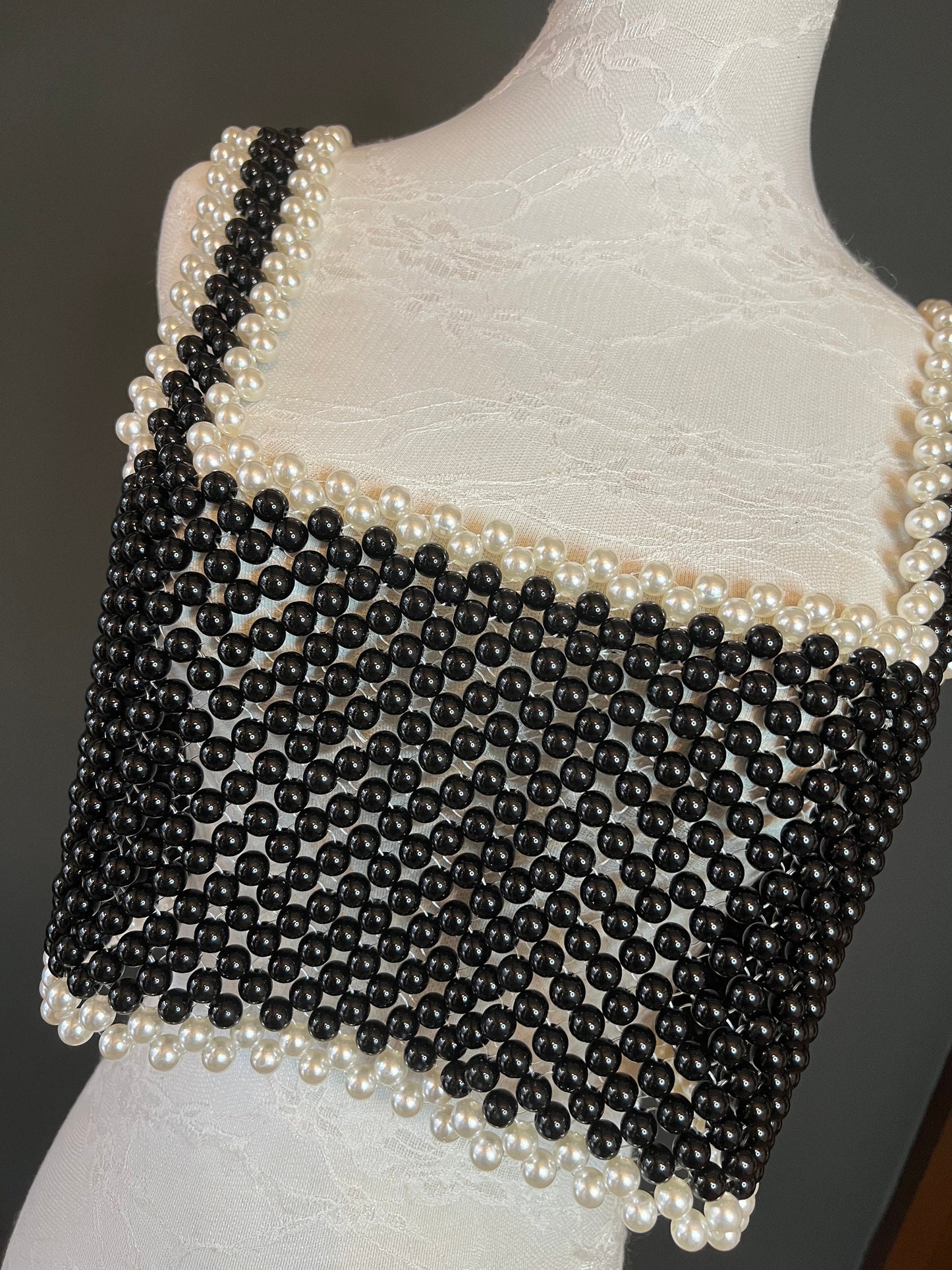 Pearl Vest Top, Black Ivory Pearl Body Chain, Luxurious Pearls, UK 6-12, FAN Fashion Collection