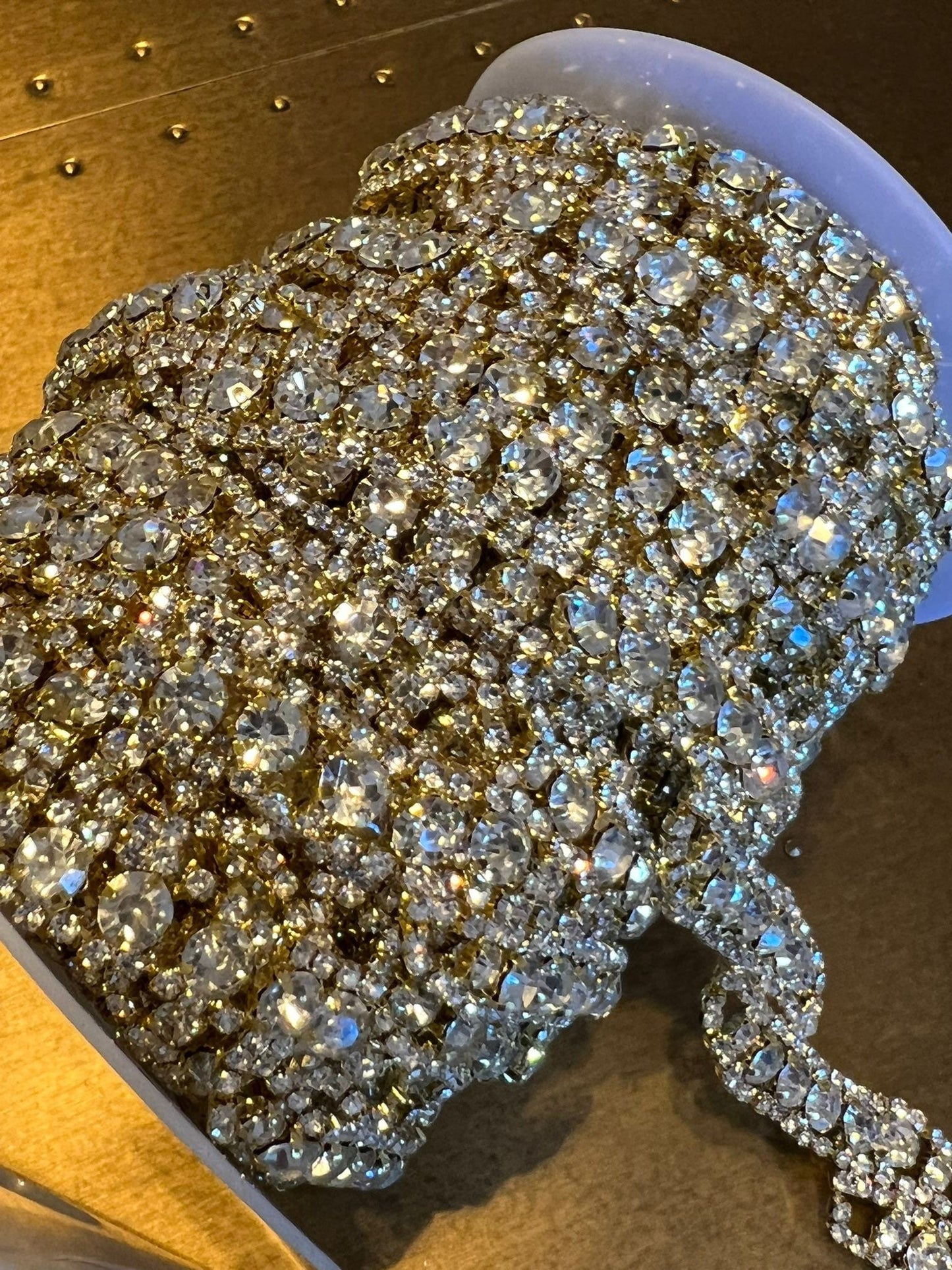 Handmade Rhinestone Chain Trimming, Silver or Gold, 2cm Wide