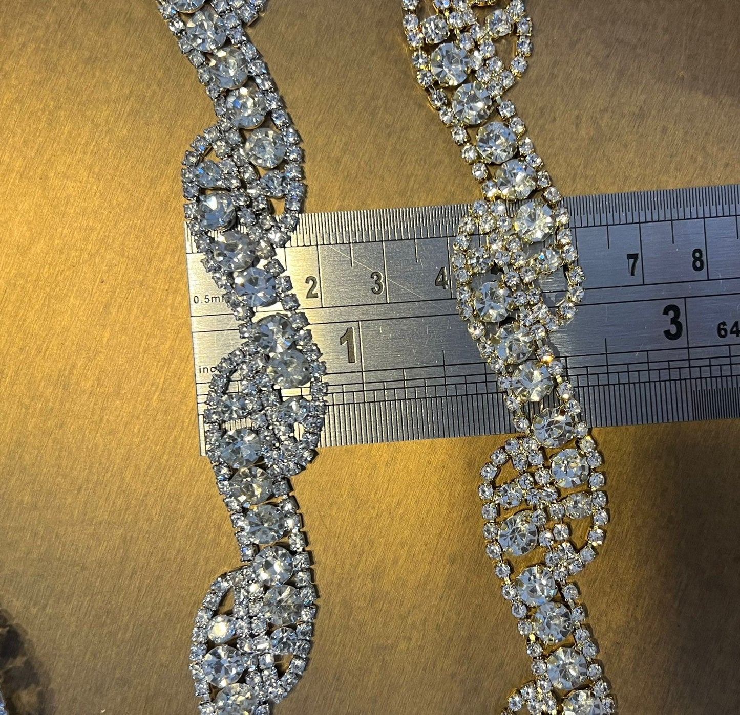 Handmade Rhinestone Chain Trimming, Silver or Gold, 2cm Wide