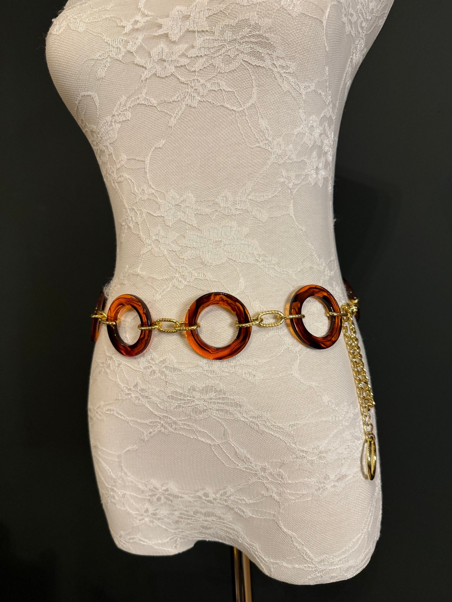 Tortoiseshell Ring Gold Chain Ring Belt – Handmade to Measure 18–60 Inch Waist