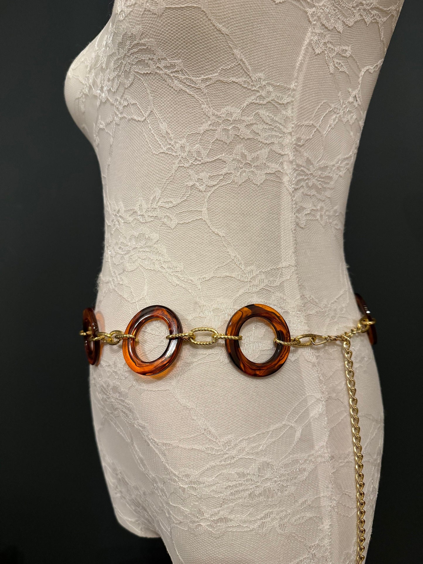 Tortoiseshell Ring Gold Chain Ring Belt – Handmade to Measure 18–60 Inch Waist