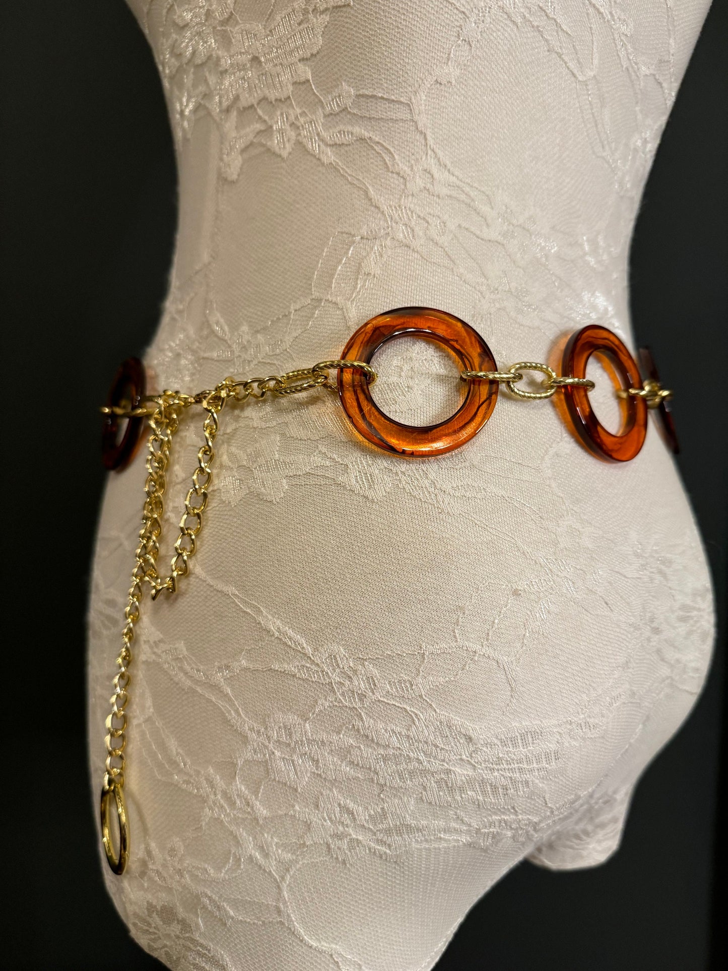 Tortoiseshell Ring Gold Chain Ring Belt – Handmade to Measure 18–60 Inch Waist