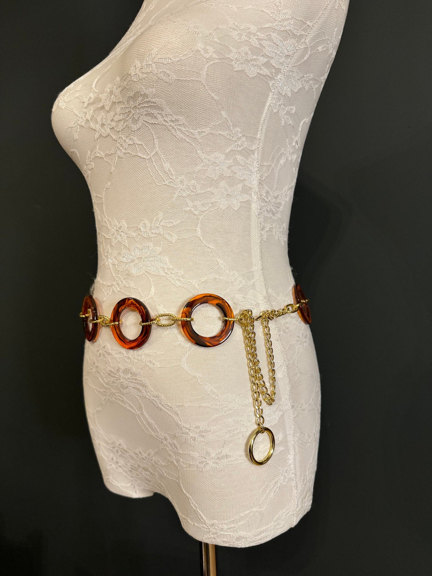 Tortoiseshell Ring Gold Chain Ring Belt – Handmade to Measure 18–60 Inch Waist
