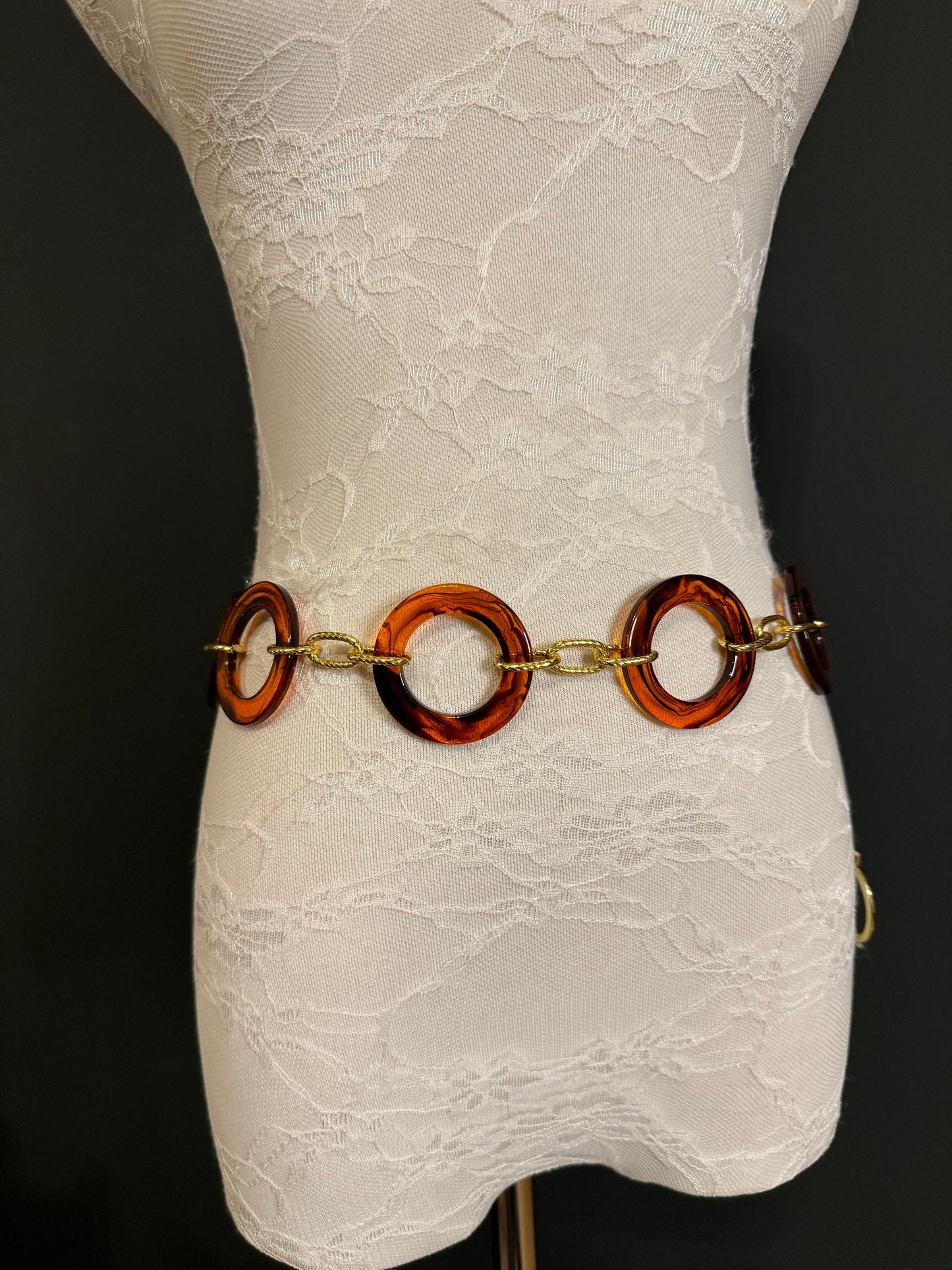 Tortoiseshell Ring Gold Chain Ring Belt – Handmade to Measure 18–60 Inch Waist