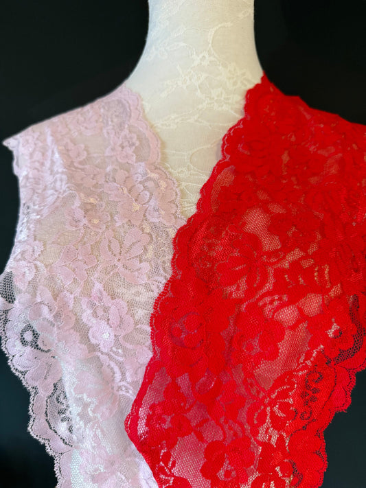 5” Wide Stretch Lace, Lace Trim, Fashionable Lace, Clothing, Lingerie, Underwear, Red, Pale Pink, Black, Ivory
