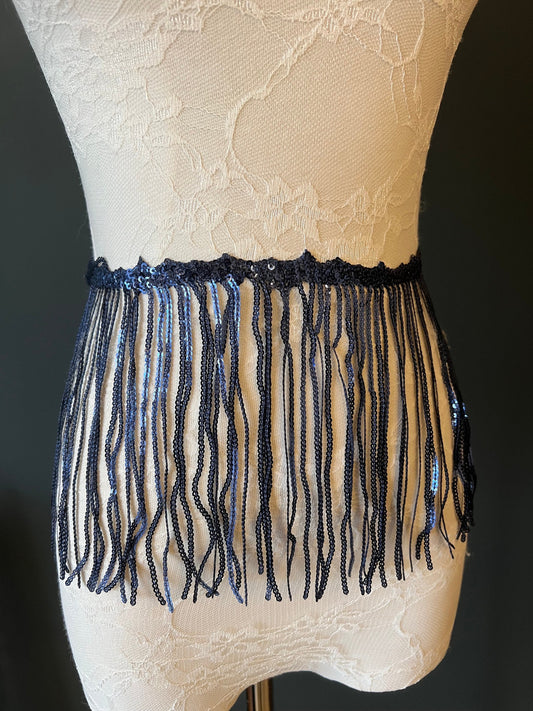 8” Long Sequins Fringe, Navy, Dance, Party, Costumes, Performances, Carnival, Skirts, Shorts, Tops, Fashion, Sequins Fringe, 8 colours
