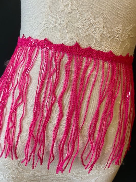 8” Long Sequins Fringe, Fluorescent Pink, Dance, Party, Costumes, Performances, Carnival, Skirts, Shorts, Tops, Fashion, 8 colours