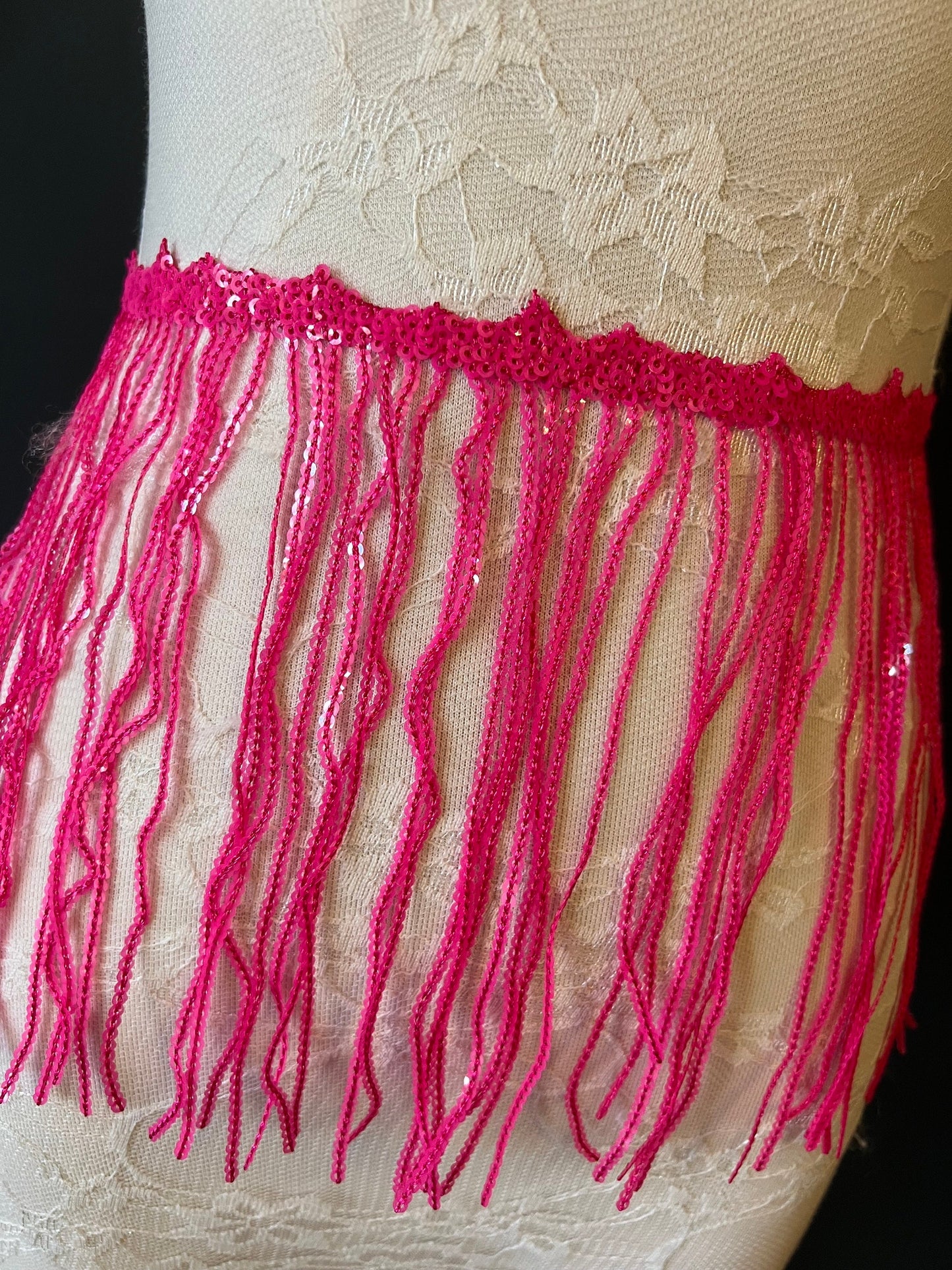 Fluorescent Pink Sequin Fringe, 8" Long, 8 Colours