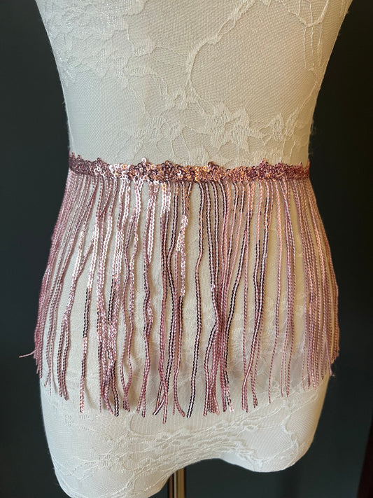 8” Long Sequins Fringe, Light Pink, Dance, Party, Costumes, Performances, Carnival, Skirts, Shorts, Tops, Fashion, 8 colours