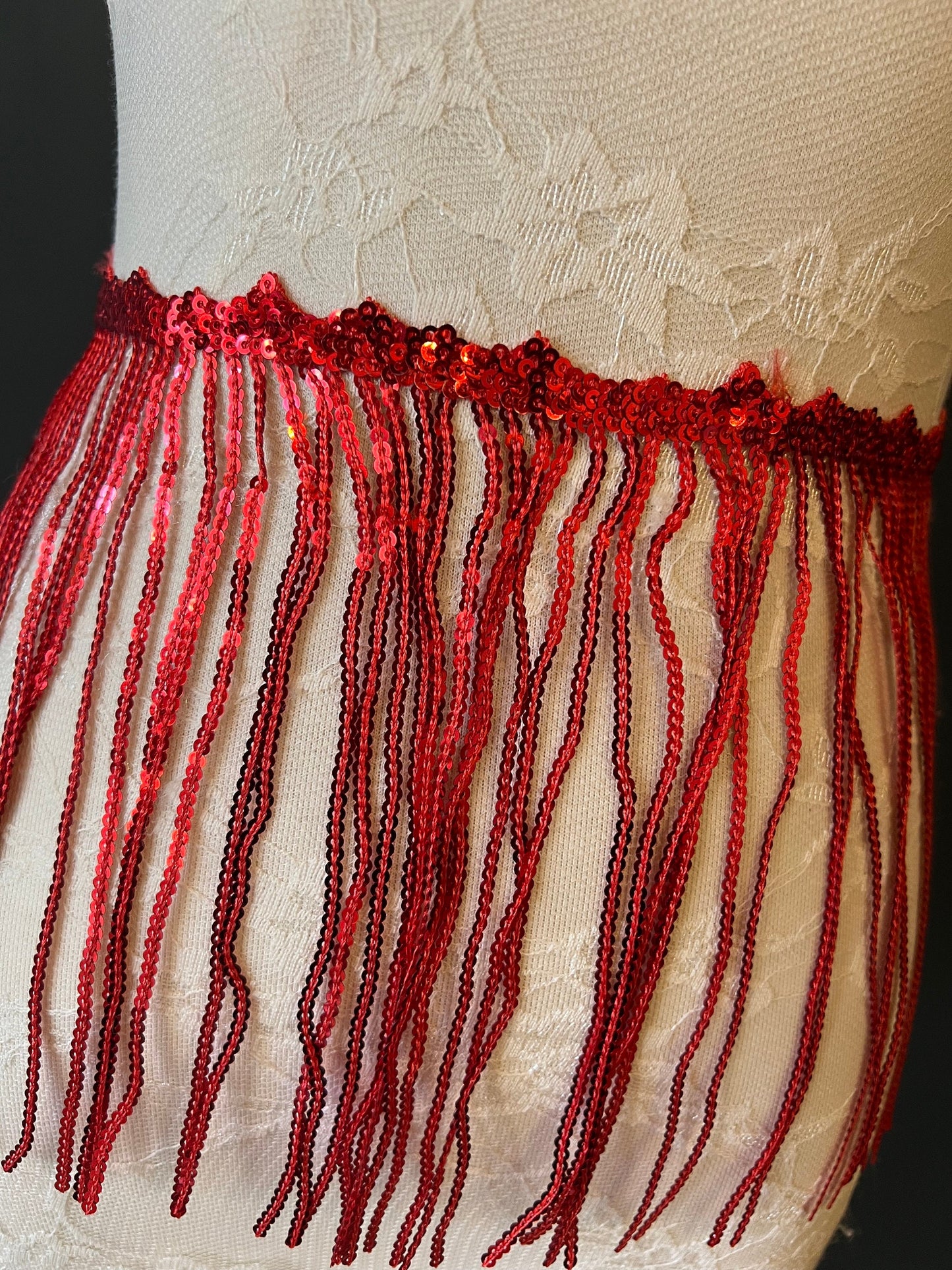 Red Sequins Fringe, 8" Long, 8 Colour Options