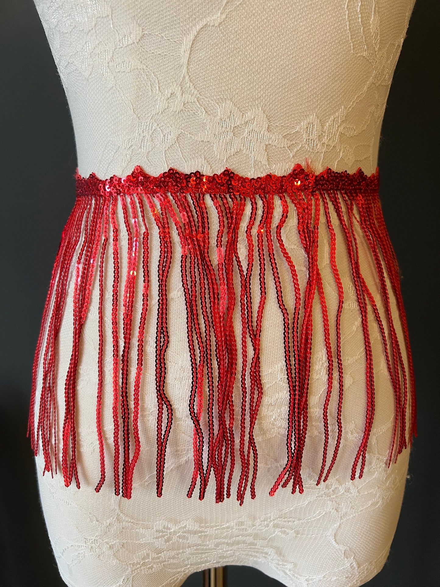 Red Sequins Fringe, 8" Long, 8 Colour Options