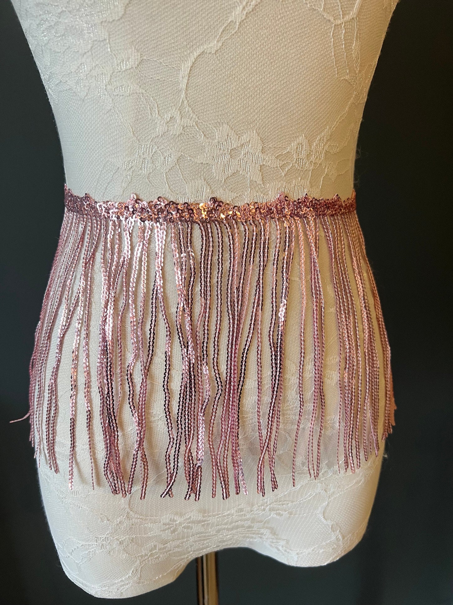 Light Pink Sequins Fringe, 8" Long, 8 Colour Options