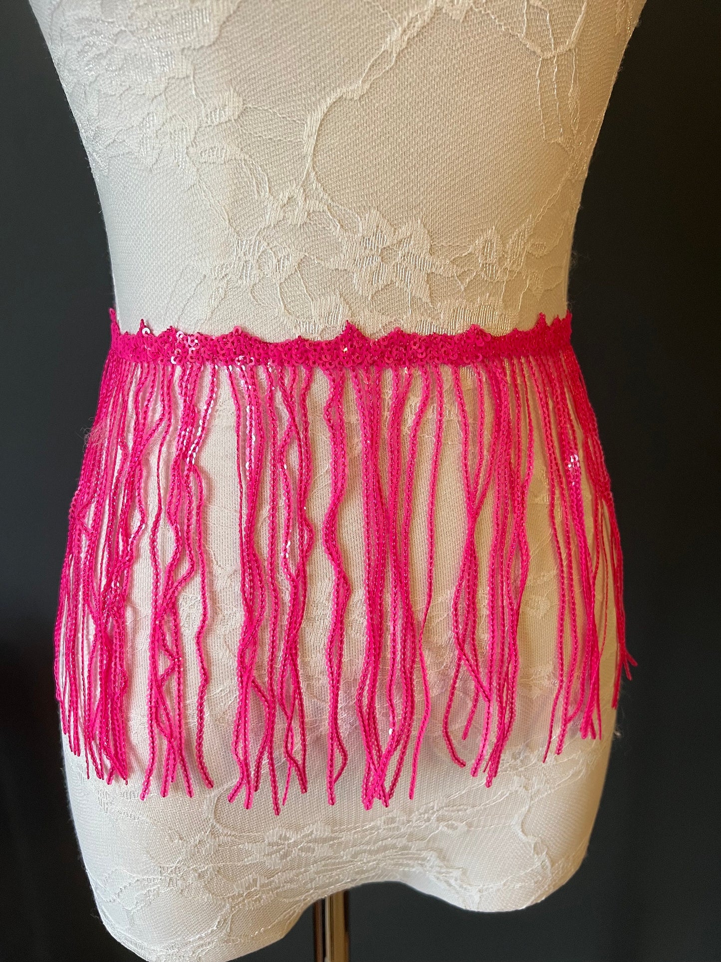 Fluorescent Pink Sequin Fringe, 8" Long, 8 Colours