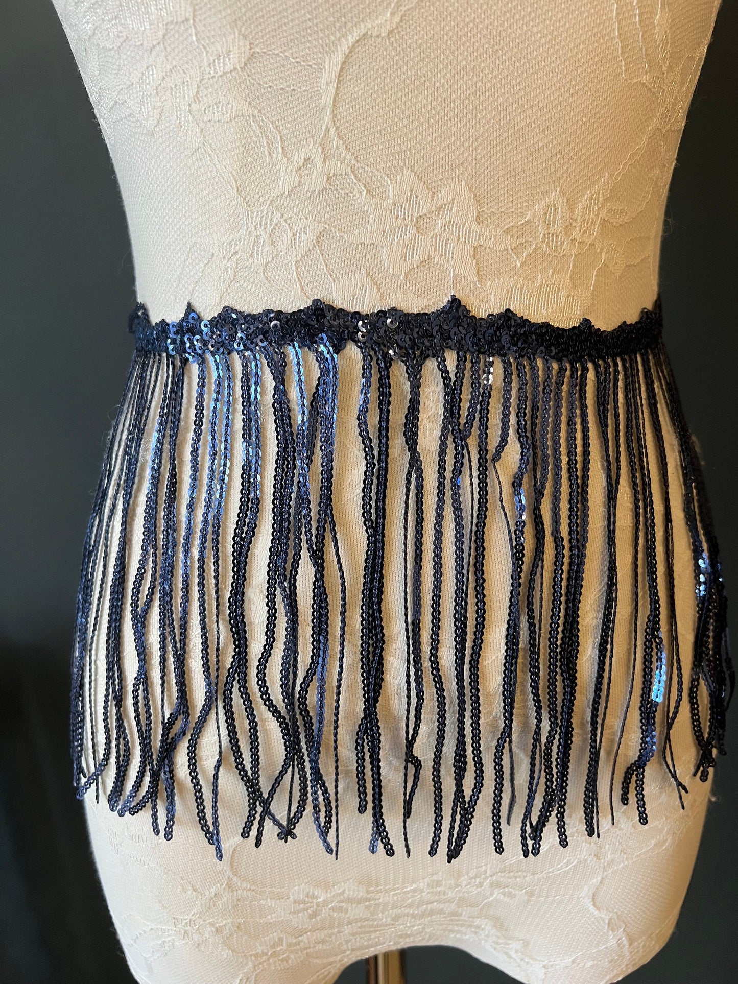 Navy Sequins Fringe, 8" Long, 8 Colours