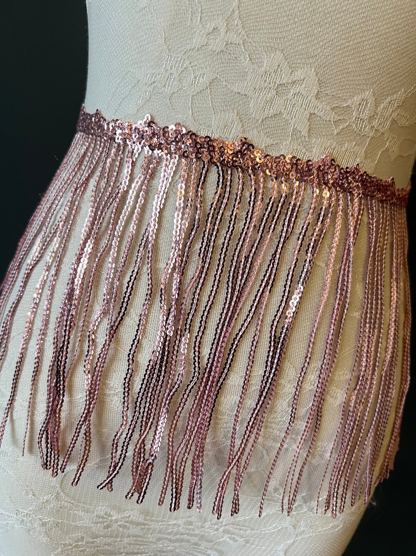 Light Pink Sequins Fringe, 8" Long, 8 Colour Options