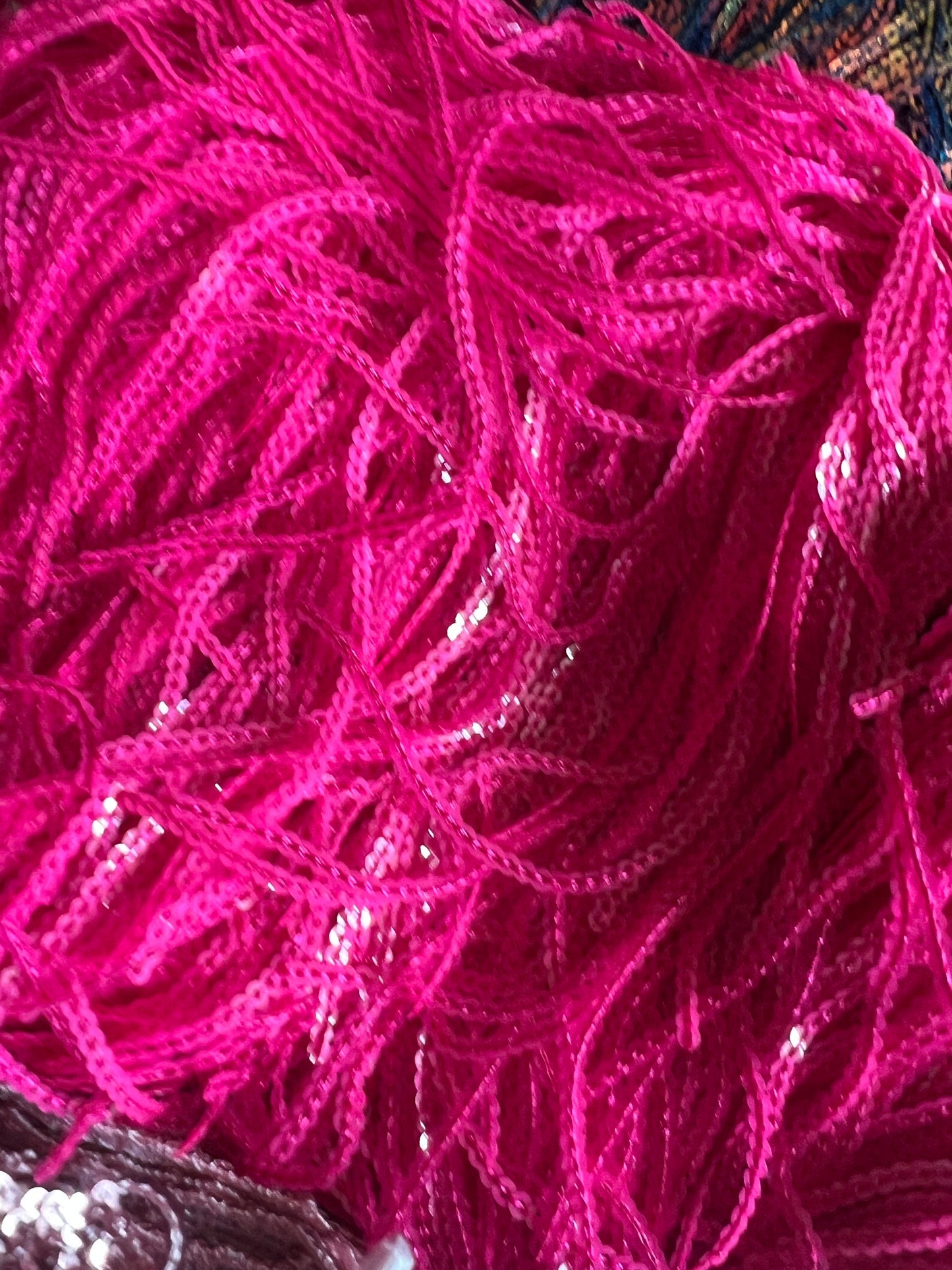 Fluorescent Pink Sequin Fringe, 8" Long, 8 Colours