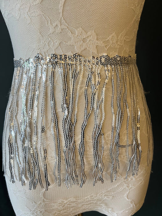 8” Long Sequins Fringe, Silver, Dance, Party, Costumes, Performances, Carnival, Skirts, Shorts, Tops, Fashion, Sequins Fringe, 8 colours