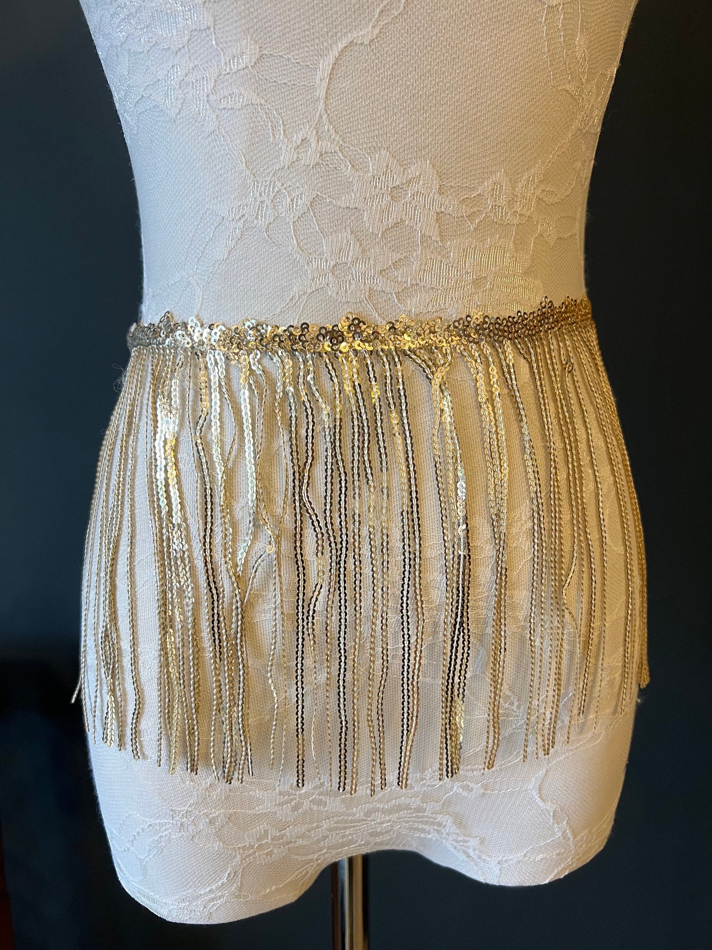 Gold Sequins Fringe Trim, 8" Long, Dance Costume Embellishment