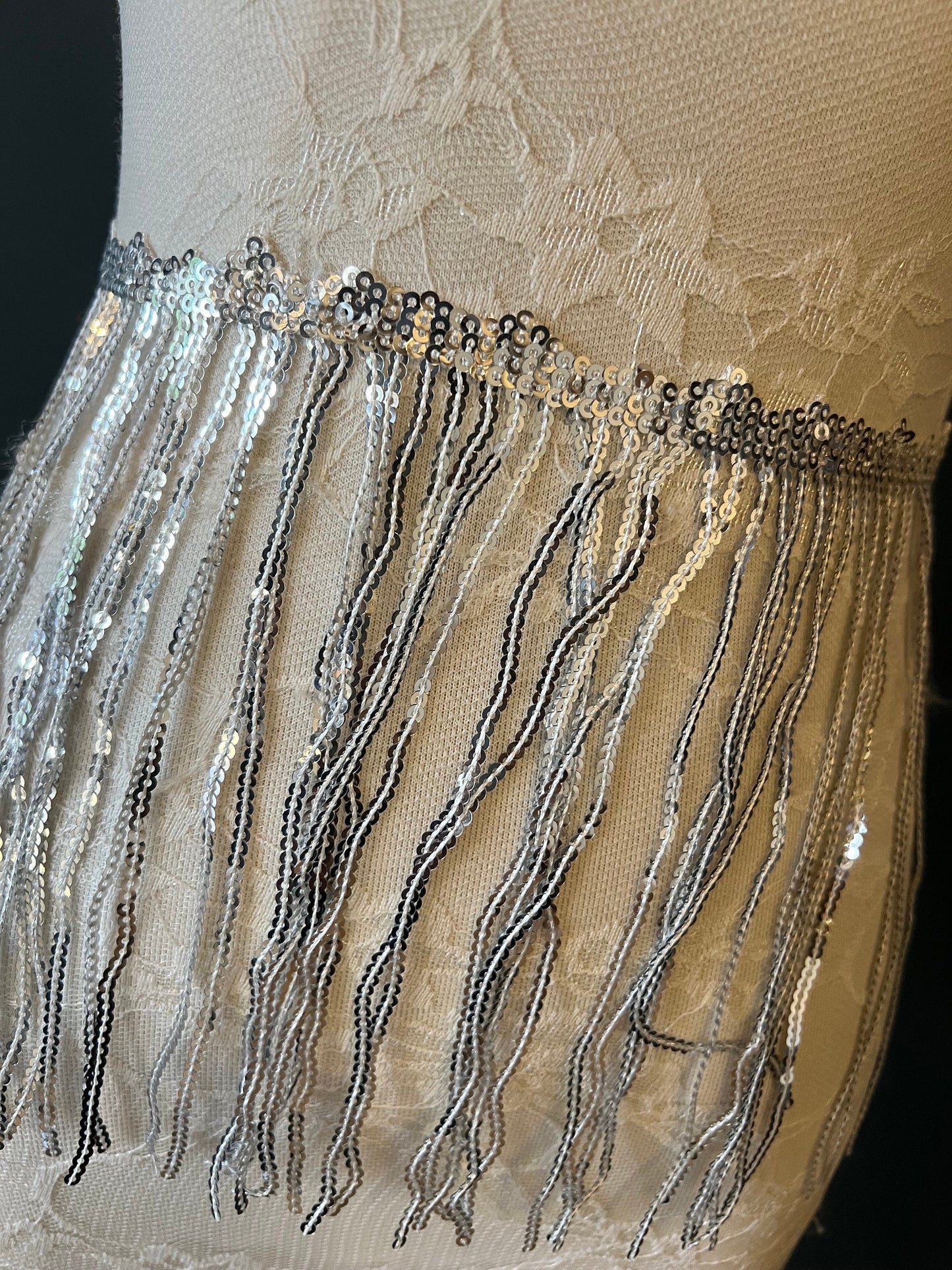 Silver Sequins Fringe, 8" Long, 8 Colours